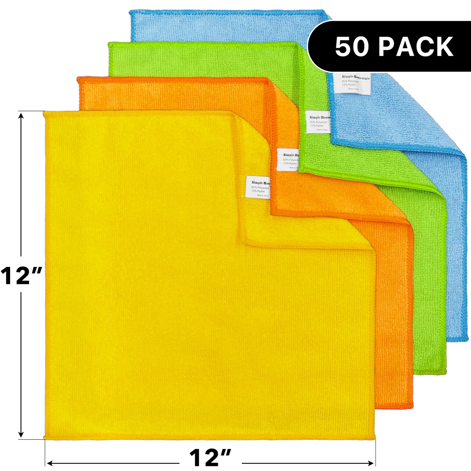 Simple Houseware Microfiber Cleaning Cloth 50 Pack, 12″ 50 Yellow,green