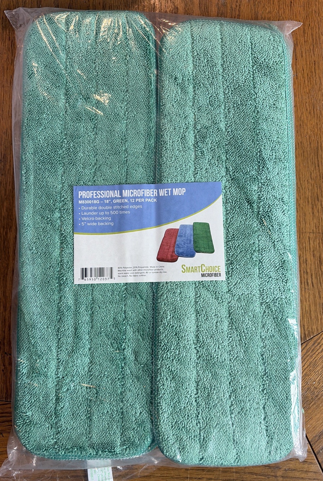 12 Pack of Microfiber Reusable Wet Mop Pads – Green – 18 inch X 5”inch Mop Pads