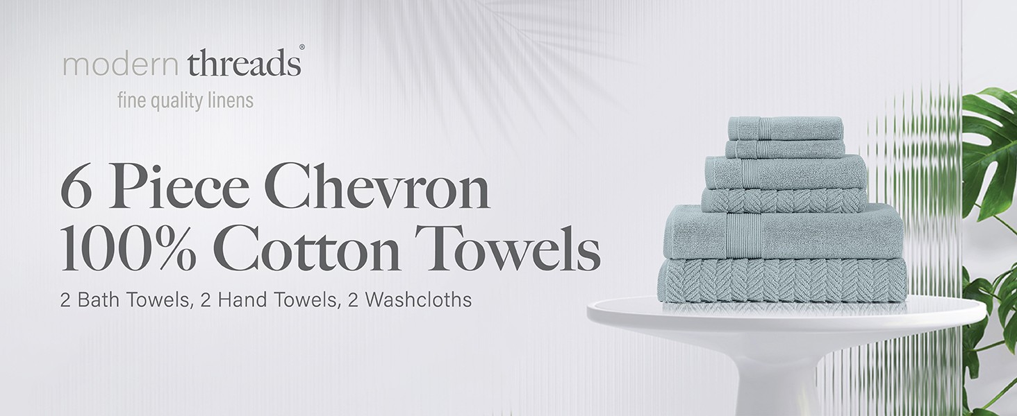 Otis 6-Piece 100% Cotton Towel Set – Zero Twist Jacquard Chevron – Includes 2