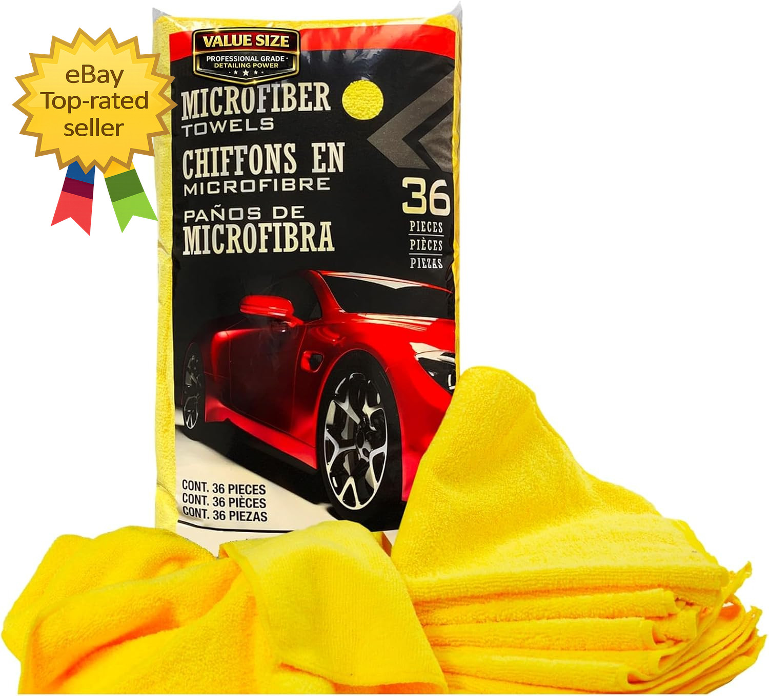 Ultra Plush Premium Microfiber Towels, Large, Yellow, 36 Count per Bag (1 Count)
