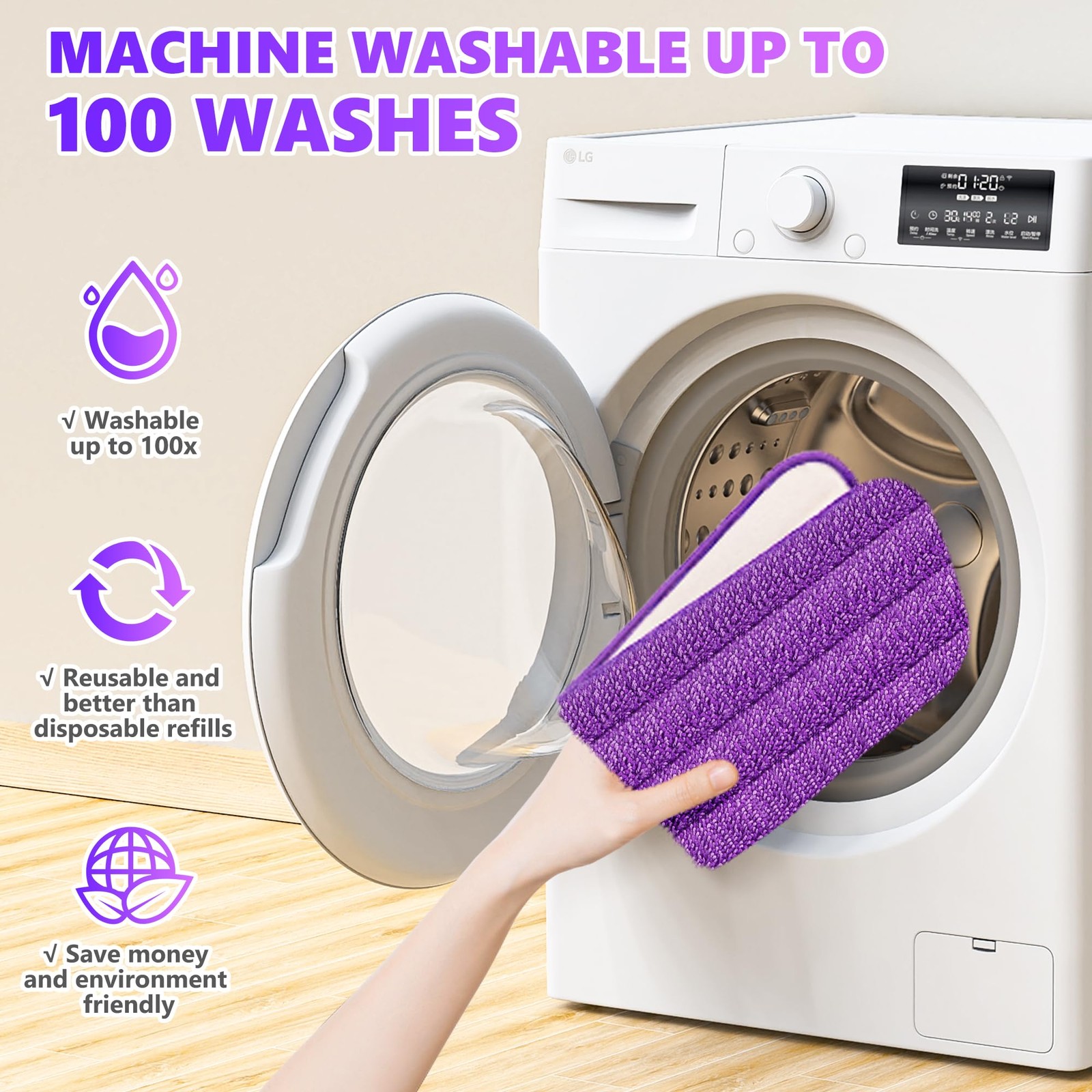 6 Microfiber Mop Pads,Trapping Refills, All Surfaces