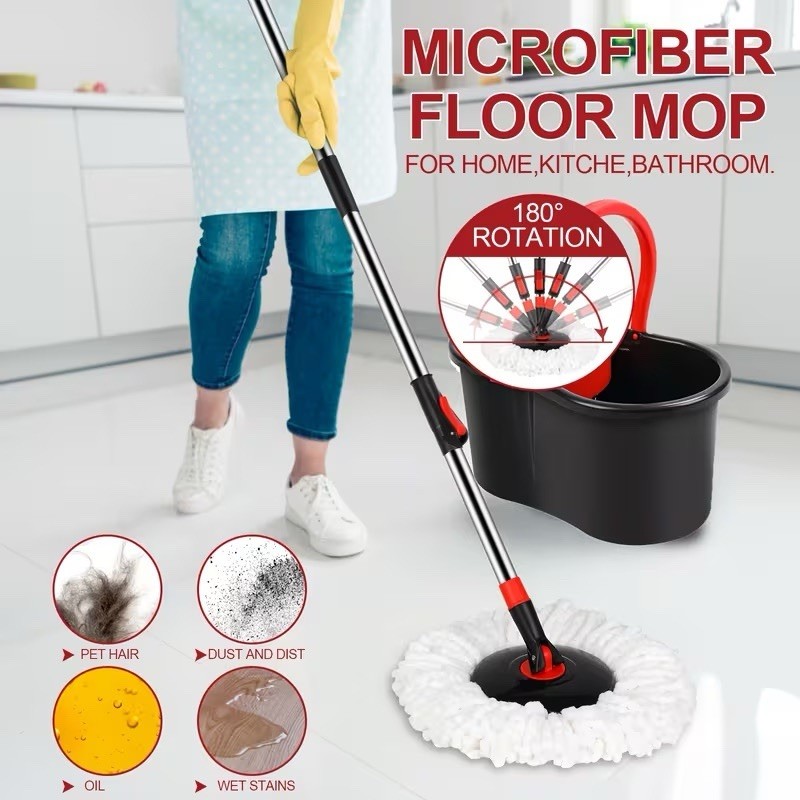 Spin Mop Bucket System 360 Rotating Floor Mop w Microfiber Head