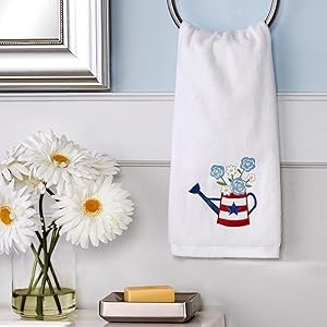 Red White & Blue Hound 100% Cotton Embroidered 2pc Hand Towel Set, Decorative