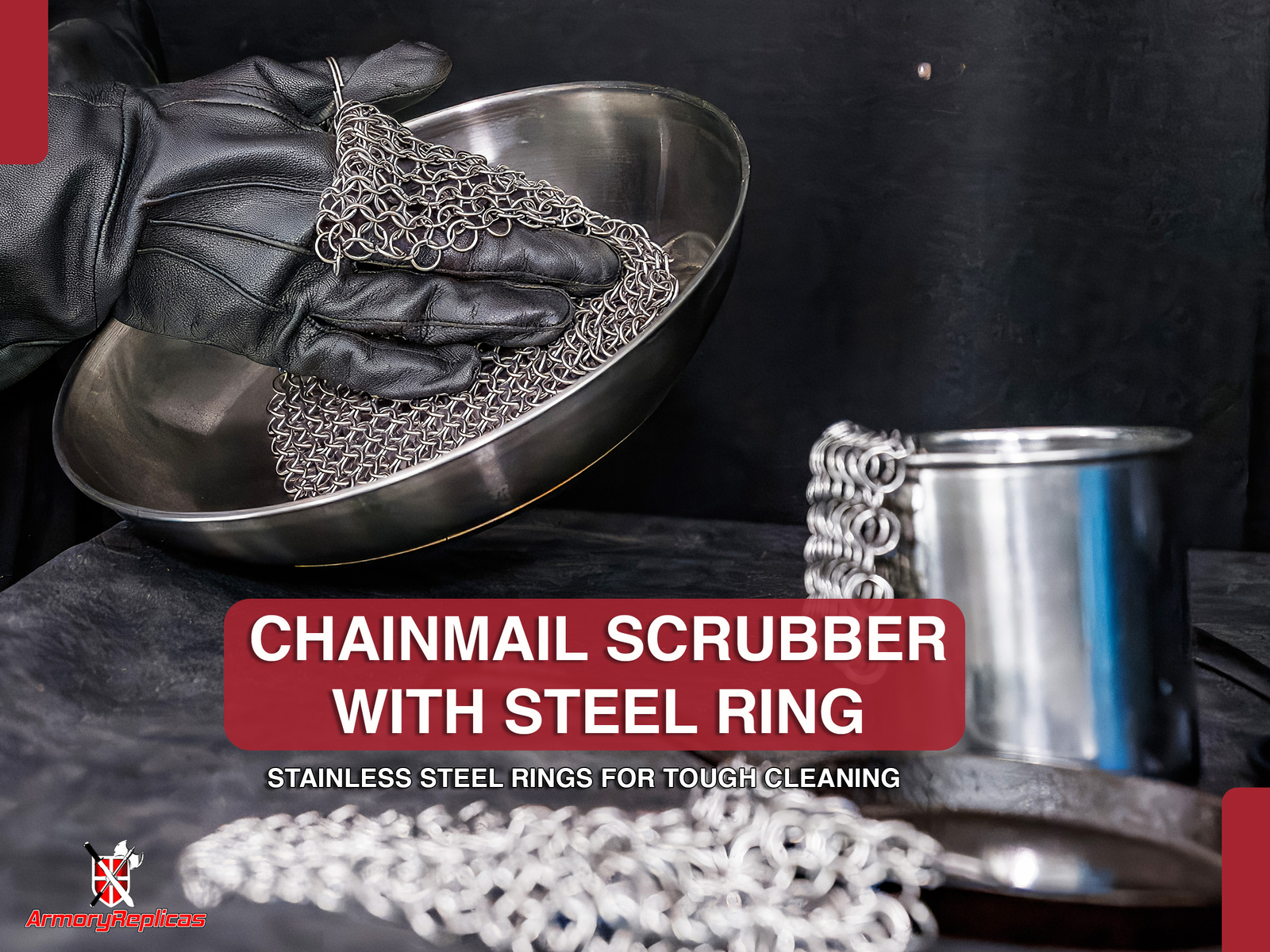 Chainmail Scrubber Cleaning Cast Iron Stainless Steel Accessory Tough Cleaning