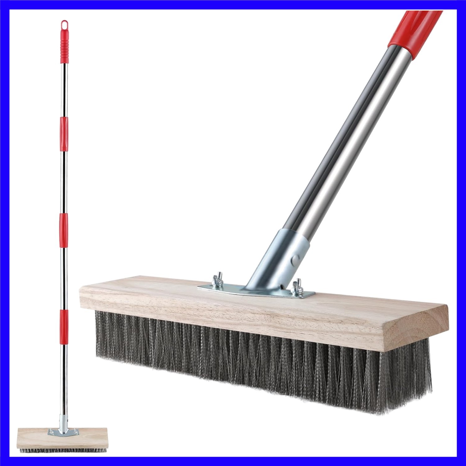 Heavy Duty Wire Broom with Telescopic Handle57IN, Stiff Metal Bristle Brush f…