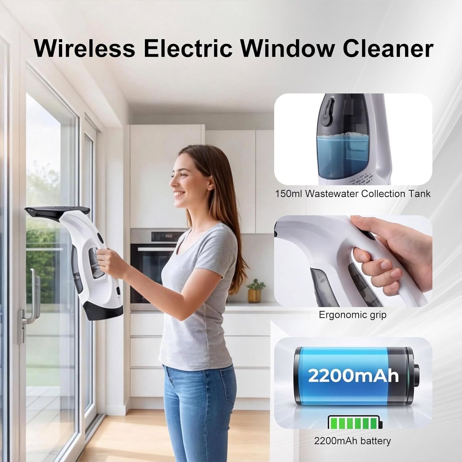 Cordless Window Cleaner Vacuum Squeegee Glass Wiper Multisurface Adjustable New