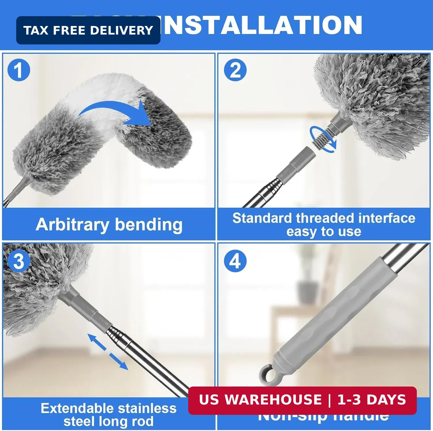 Feather Duster with Extension Pole, Long Handle Ceiling & Blind Cleaning Tool
