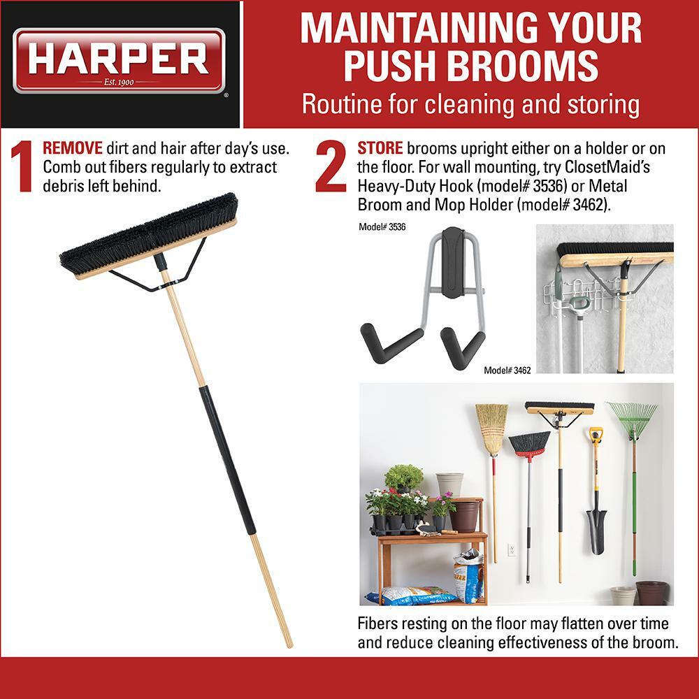 Harper Push Broom Smooth-Surface Hardwood/Steel Handle Soft Bristle 24 in. Width