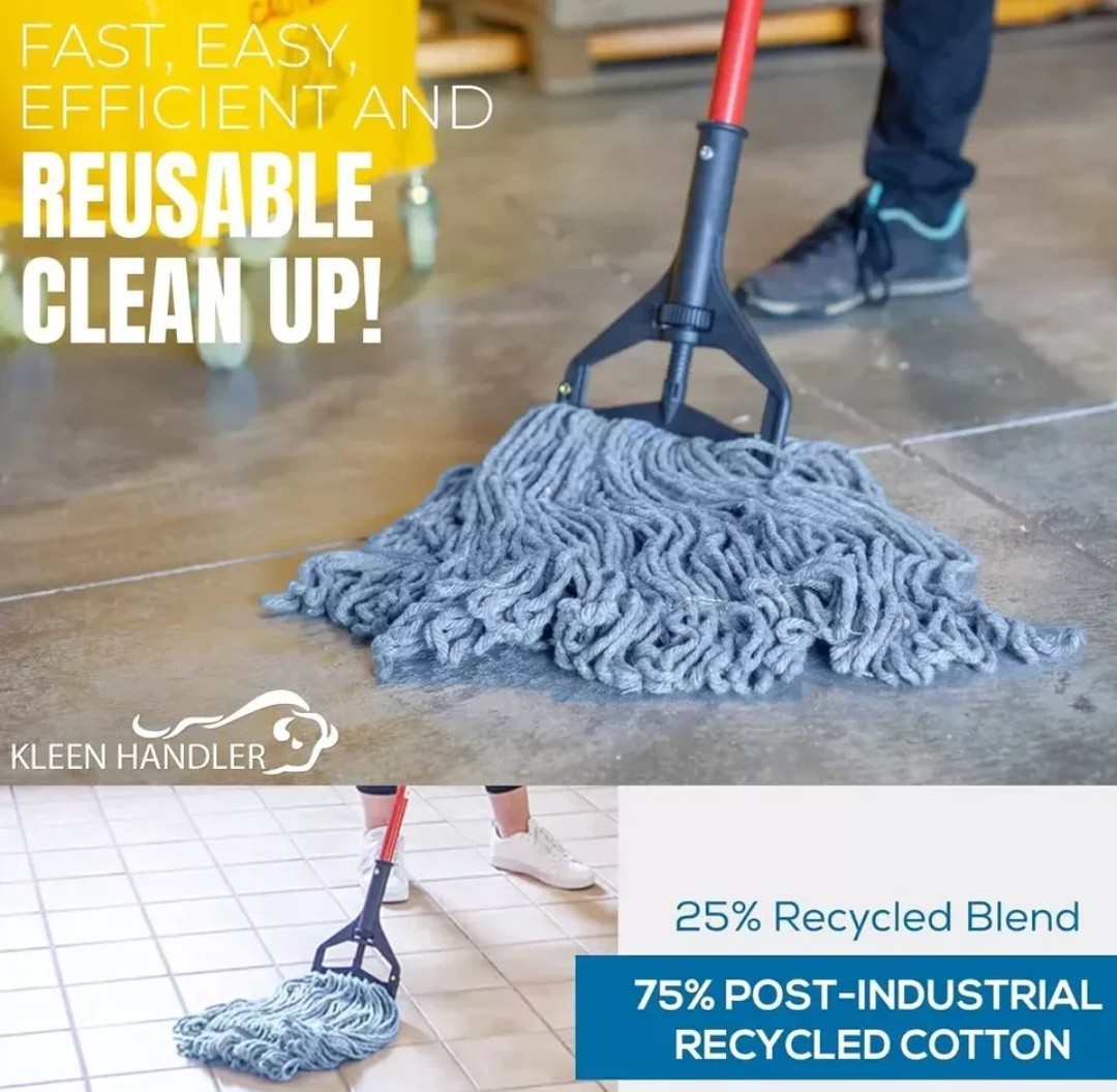 2 Kleen Handler Commercial Mop Head Refills, 6” Universal Headband, Cotton Blend