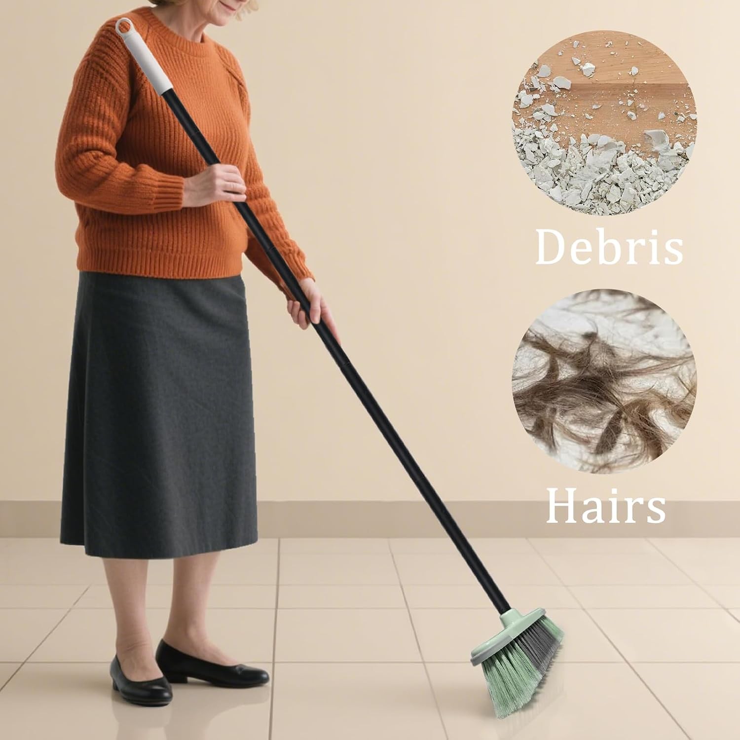 Indoor Broom Soft Bristle Brooms – Brooms for Sweeping Indoor Pet Hair, House