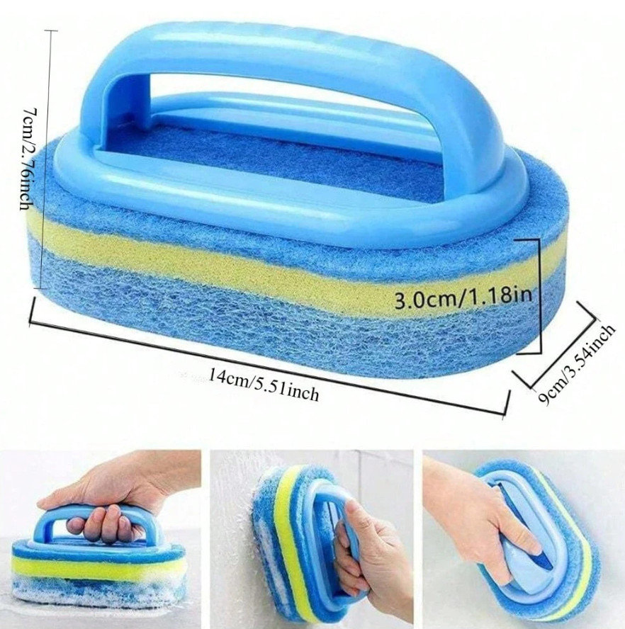 1 pc Multipurpose Sponge Brush With Handle for Kitchen & Bathroom Cleaning