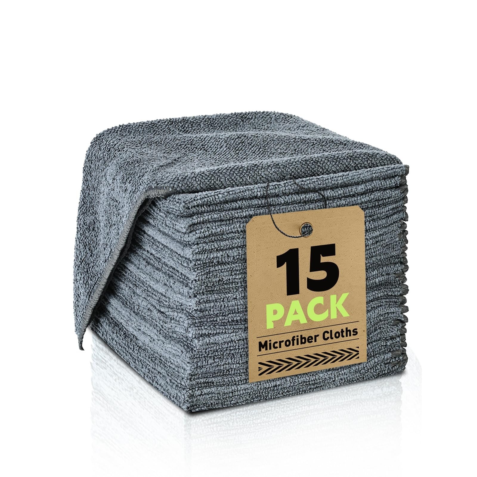 Microfiber Cleaning Cloths Bulk-15 Pack, Gray Microfiber Towels for Cars, Ultra
