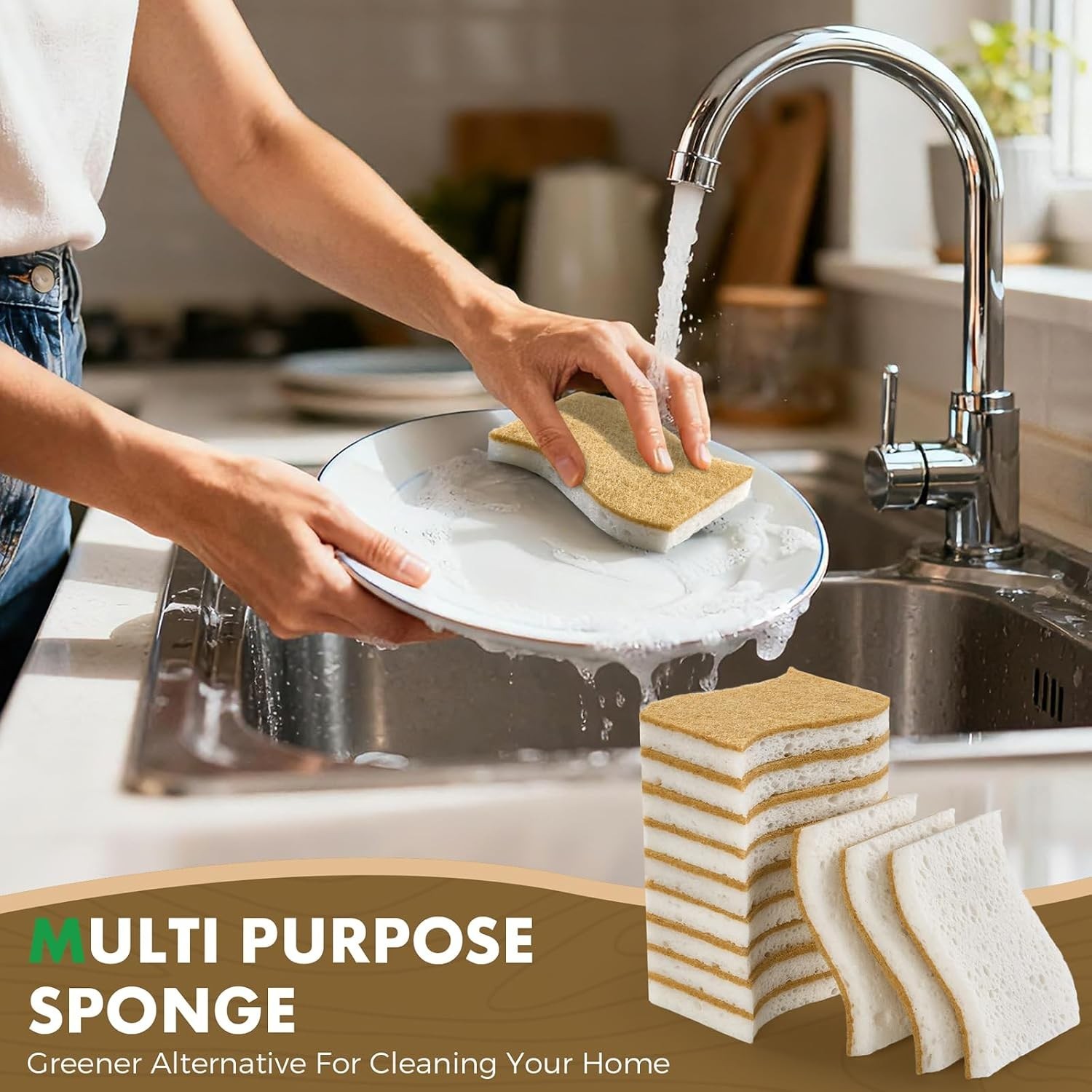 12 Pack Natural Biodegradable Kitchen Non Scratch Sponges,Compostable Plant B…