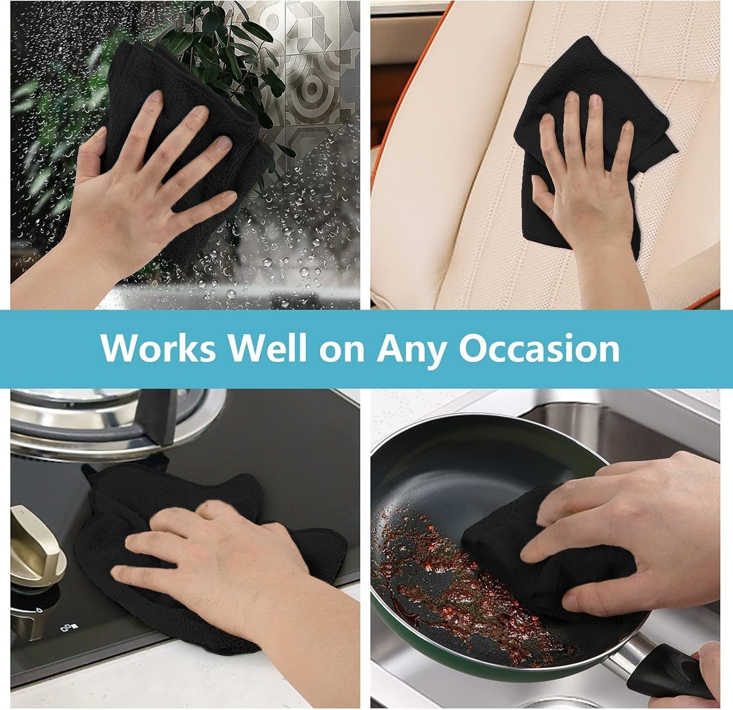 Black Microfiber Cleaning Cloth, 50 Pack Cleaning Towels for Kitchen, Lint Fr…