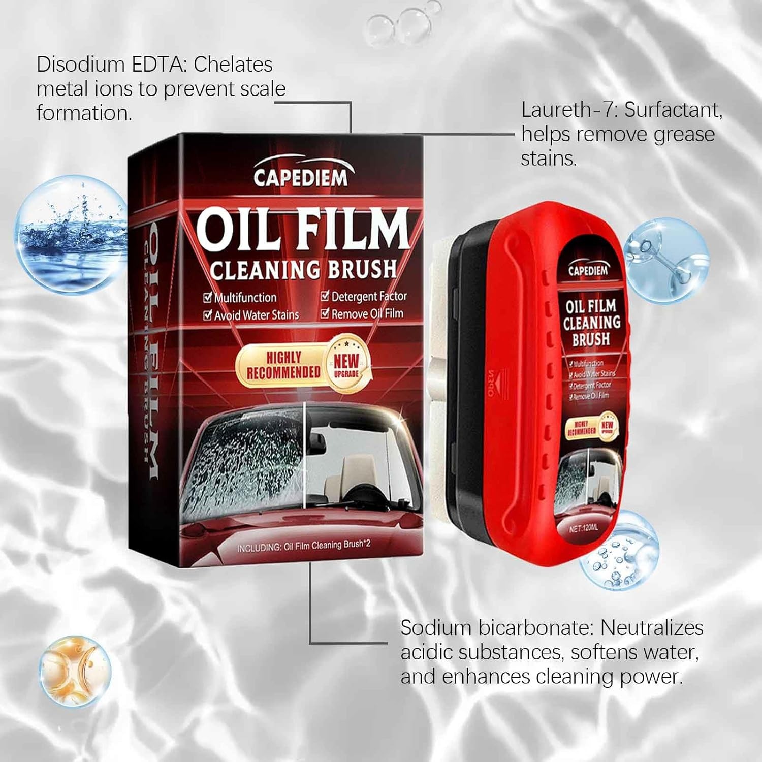 Fululuer Automotive Oil Film Cleaning Brush for Car Windows, Clear Vision Glass