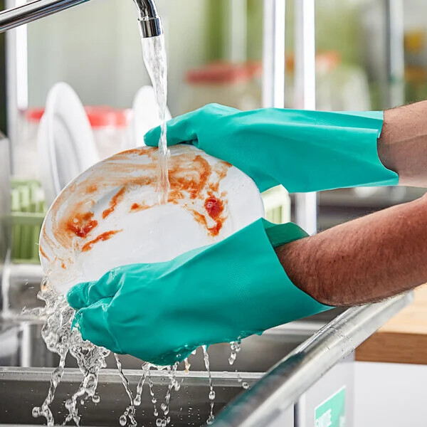 12 Reusable Heavy Duty Industrial Cleaning Dishwashing Waterproof Nitrile Gloves
