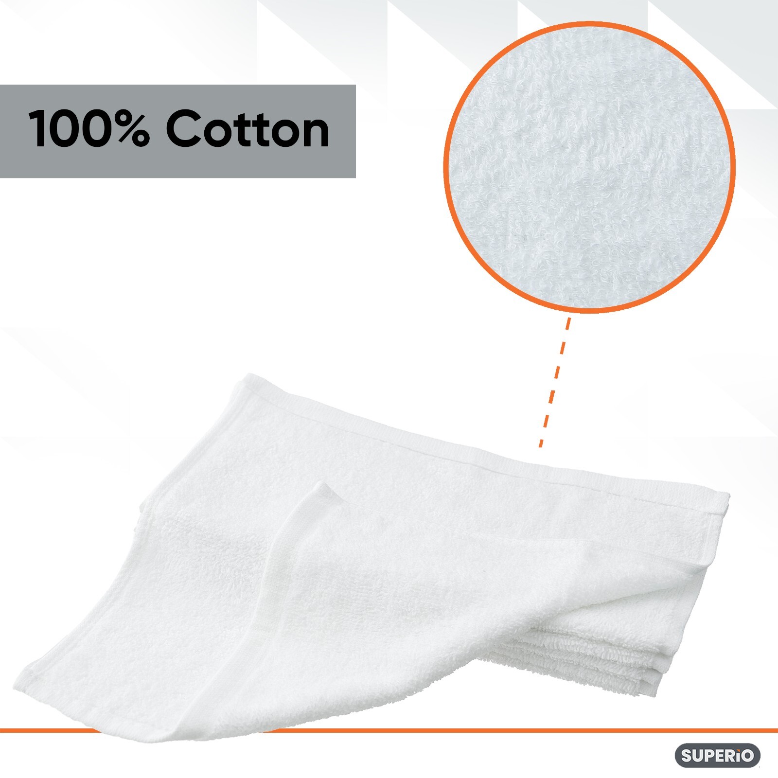 Superio Terry Cloths 100% Cotton 12″ White, 6 Pack Cleaning Rags Washcloths