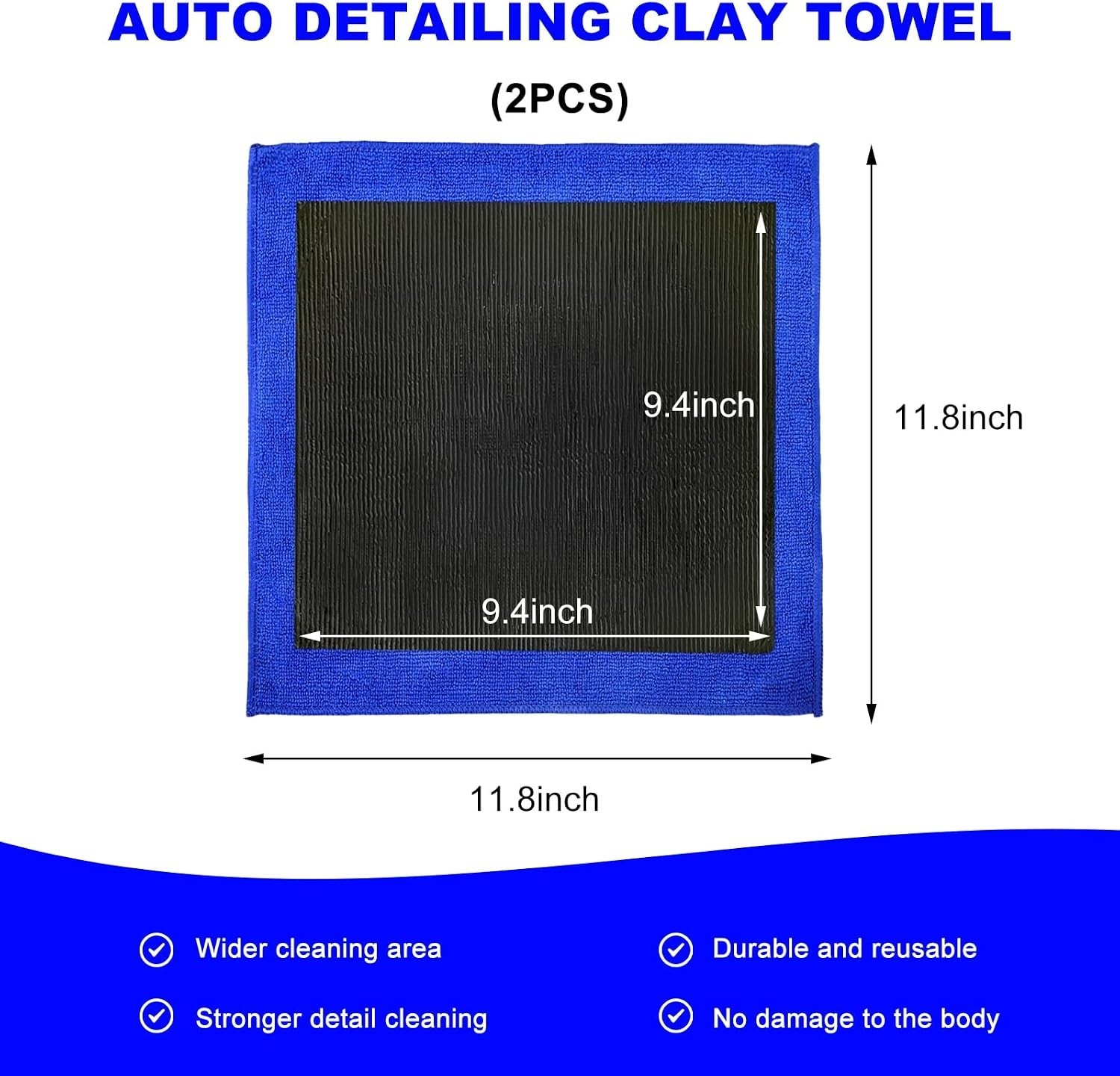 2PCS Clay Towel 12×12 Fine Grade Microfiber Auto Detailing Cloth Paint Care
