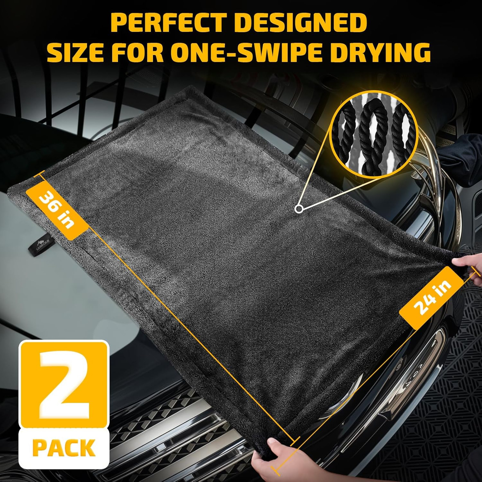 SMINDER 2-Pack 1200 GSM Car Drying Towels – Microfiber Towels for Cars (36″ x