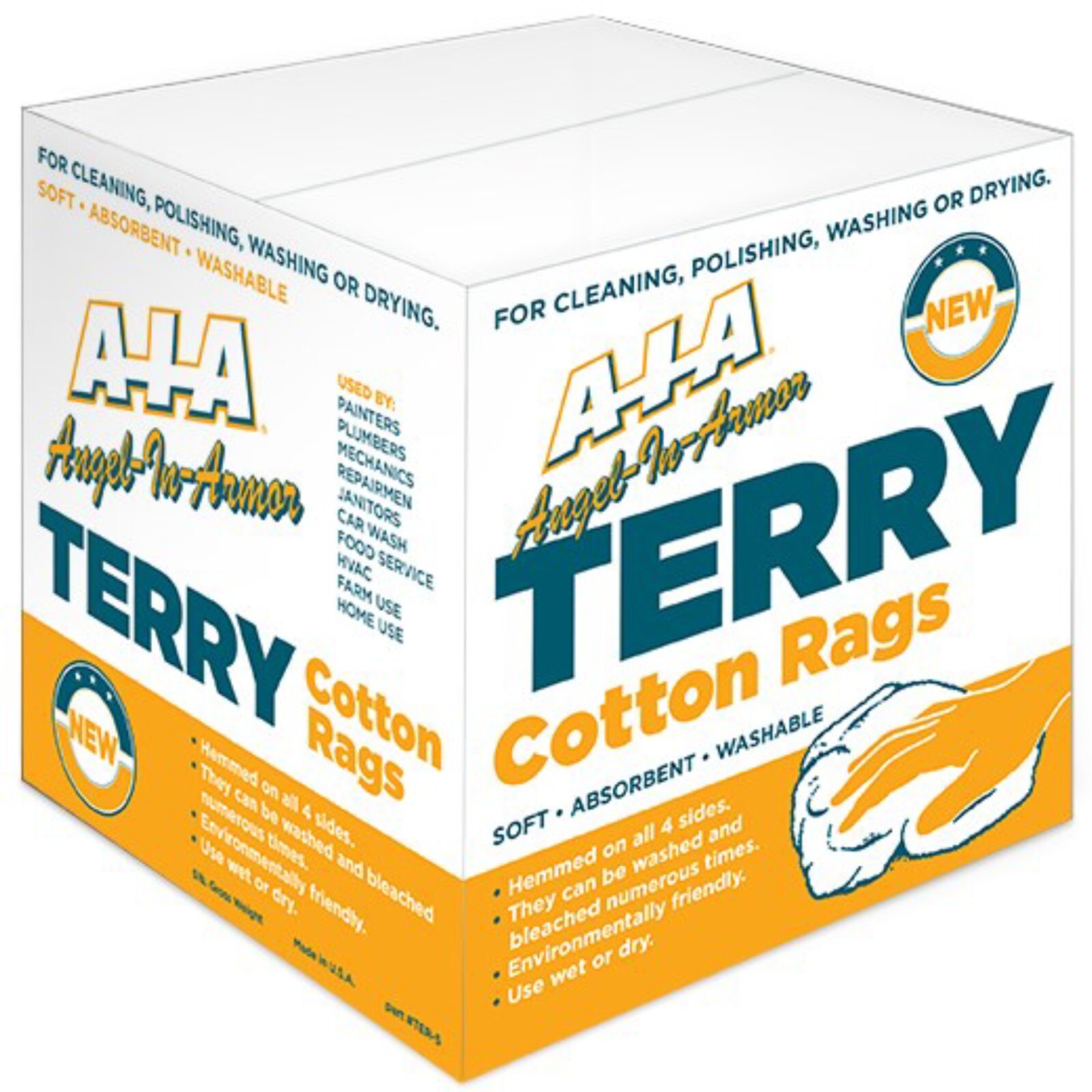 5 Lb. BOX NEW WHITE TERRY CLOTH CLEANING RAGS 12 X 12 DISPENSER BOX 100% COTTON