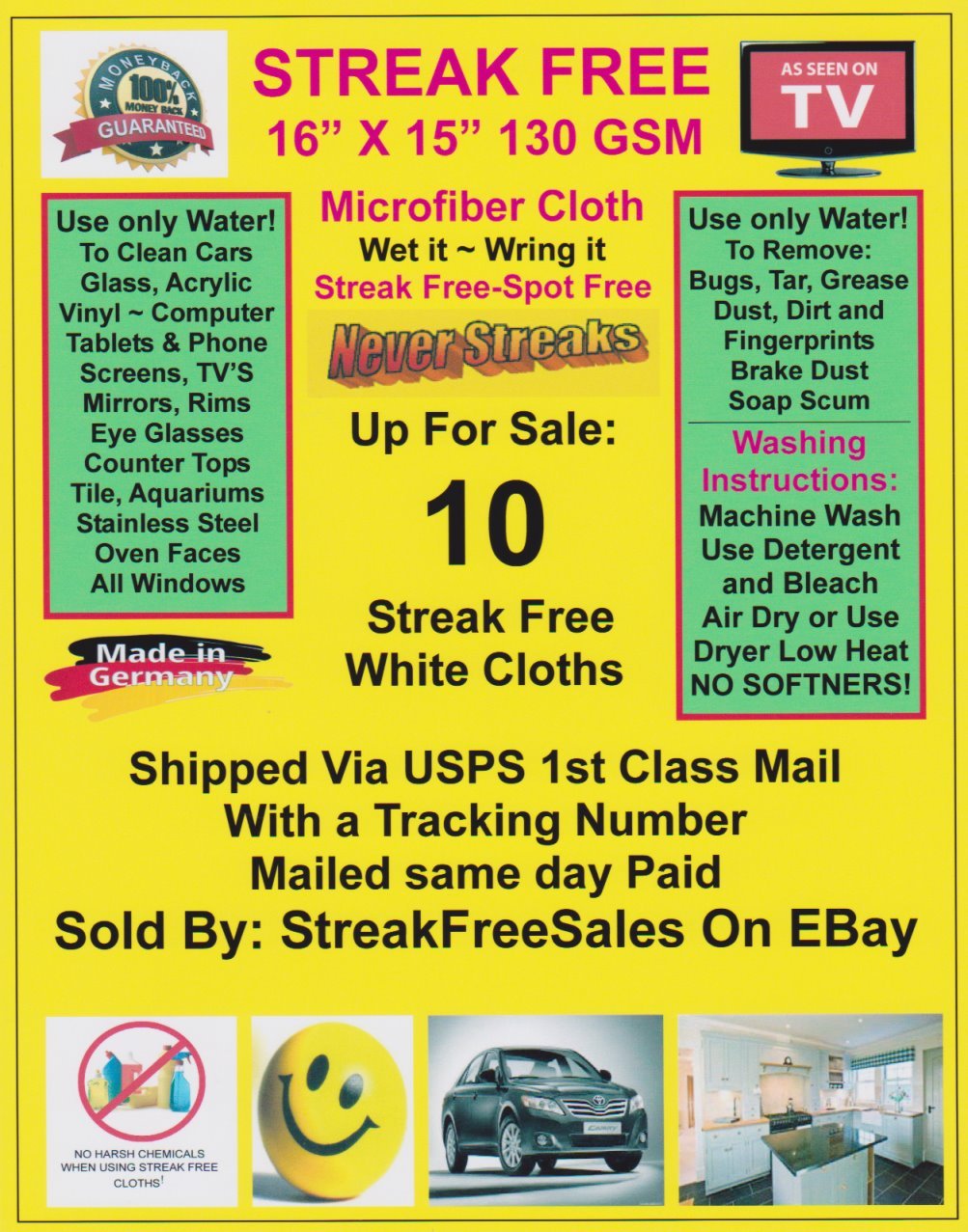 Streak Free MicroFiber White Cleaning Cloths 10 INDIVIDUALLY WRAPPED! FREE Ship!
