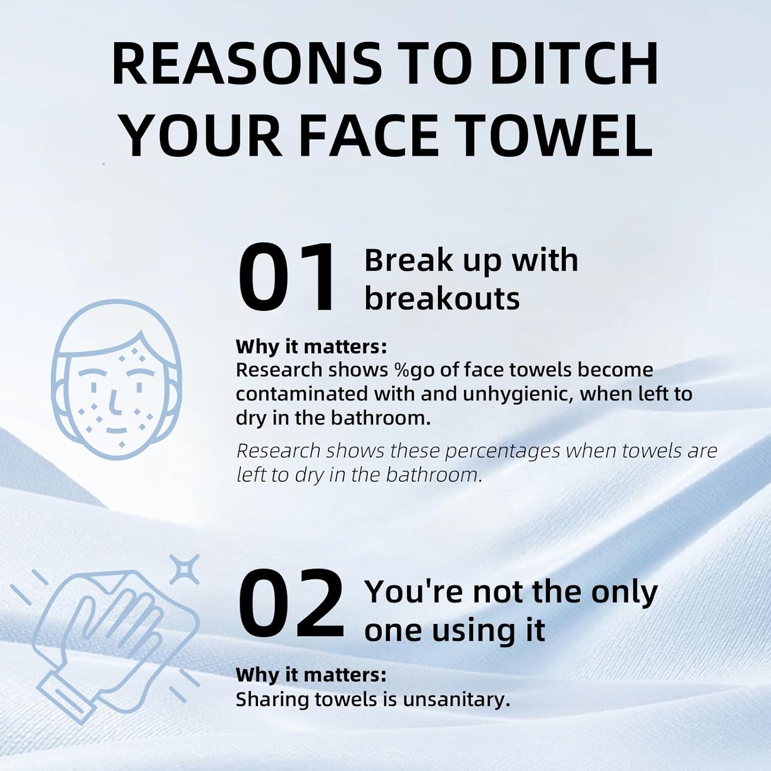 Clean Towels XL Disposable Face Towels (50 Count, 25x30cm) – Makeup Remover Dry