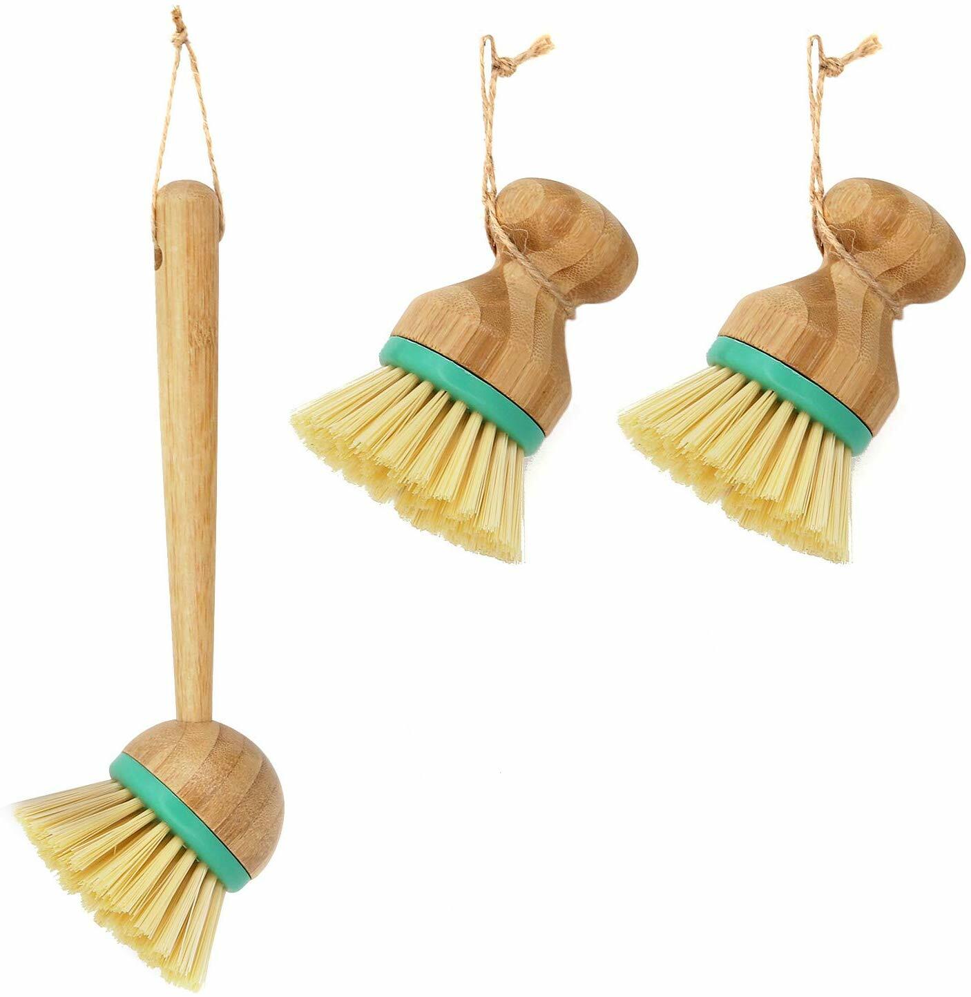 3 Piece Bamboo Dish Scrub Kitchen Cleaning Brush Scrubber Household Bathroom Use