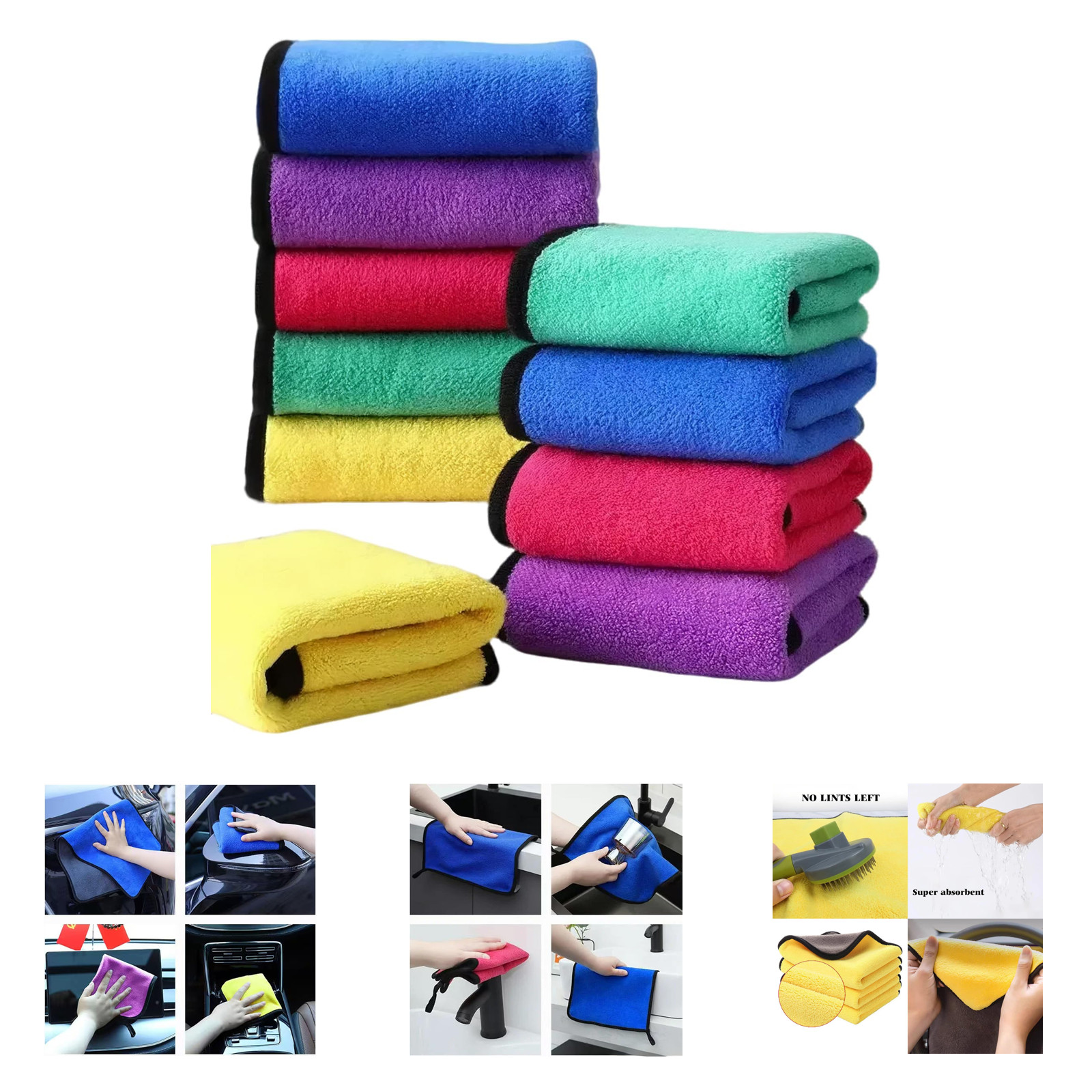 10 Pack Microfiber Towels Coral Velvet Washing Car Detailing Household Cleaning