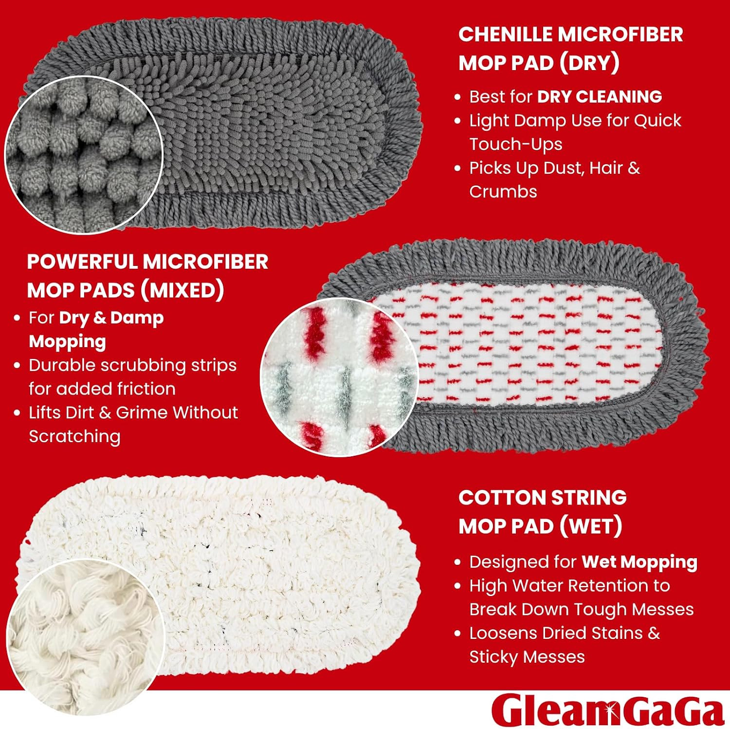 Dust Mop for Floor Cleaning with 3 Washable Pads, 14.4” × 5.1” Flat Mop Head, 62