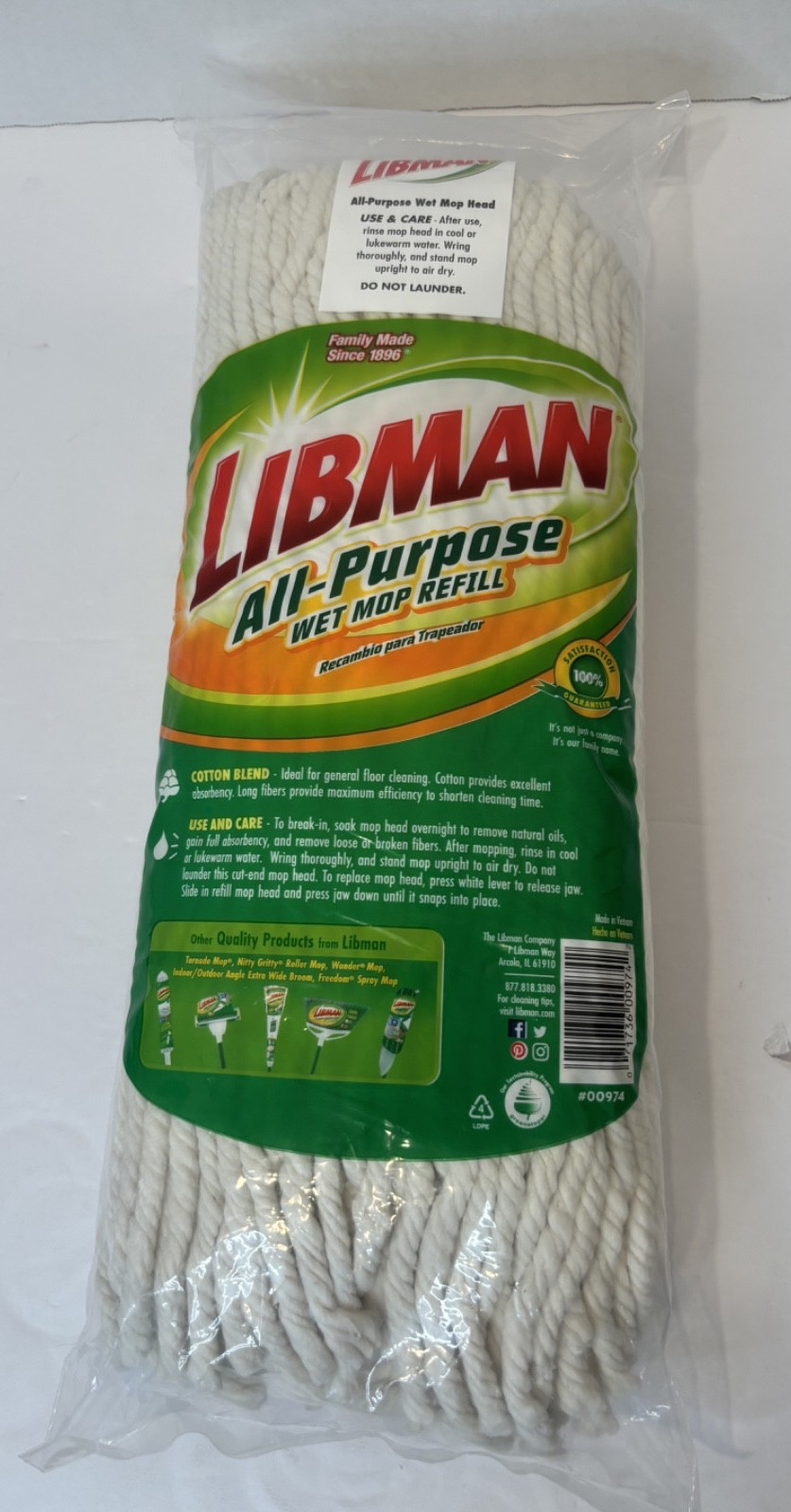 Libman #16 All-Purpose Cotton Blend Wet Mop Refill Extra Absorbent Twisted Yarn