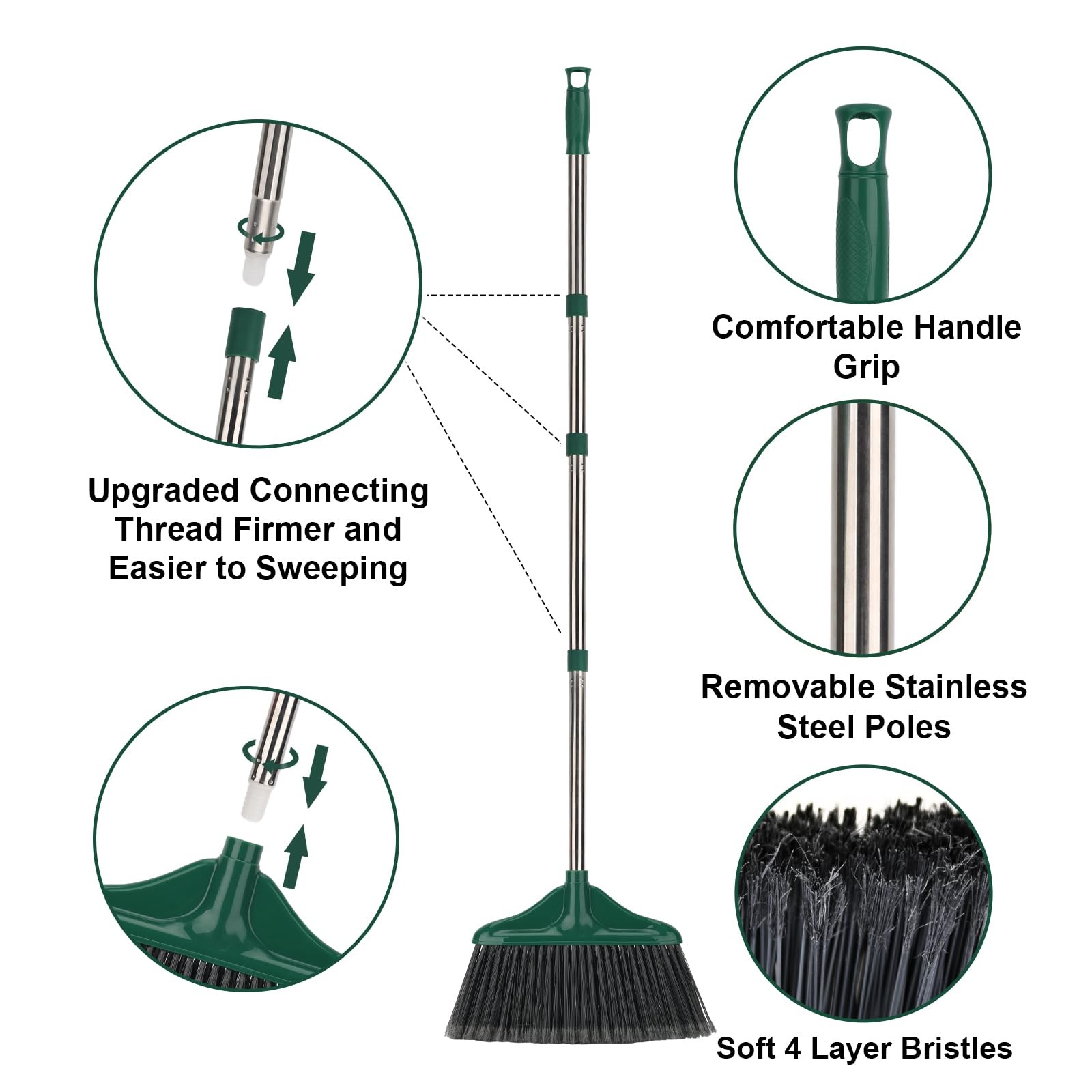 4 PCS Heavy Duty Broom Outdoor/Indoor Commercial Broom with 61 Long Handle