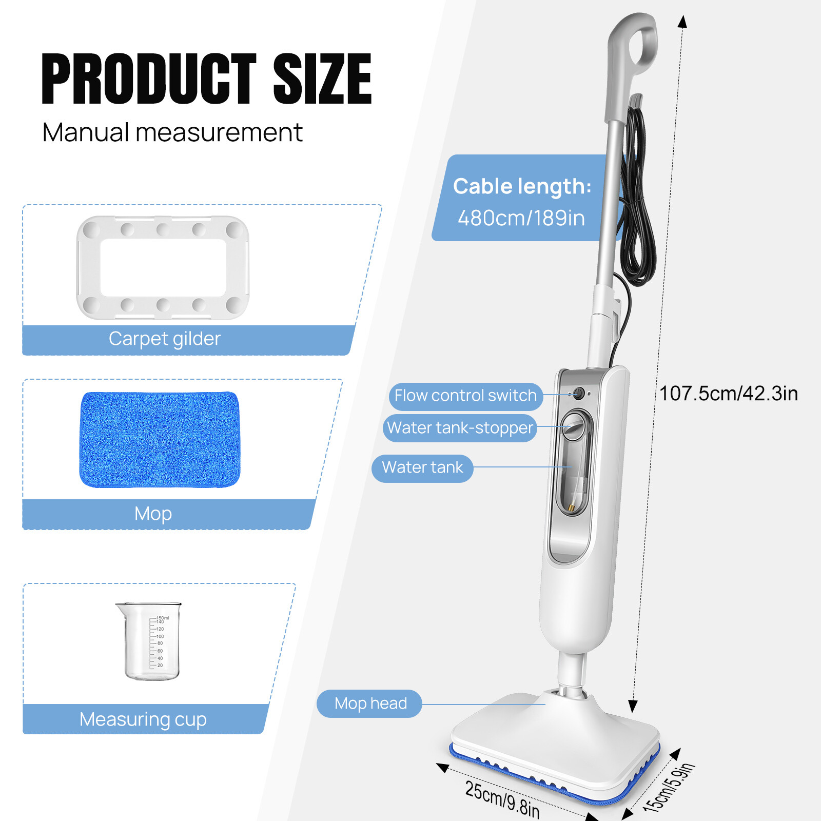 10 in 1 Electrical Steam Mop 1500W Handheld Upright Floor Carpet Steamer Cleaner