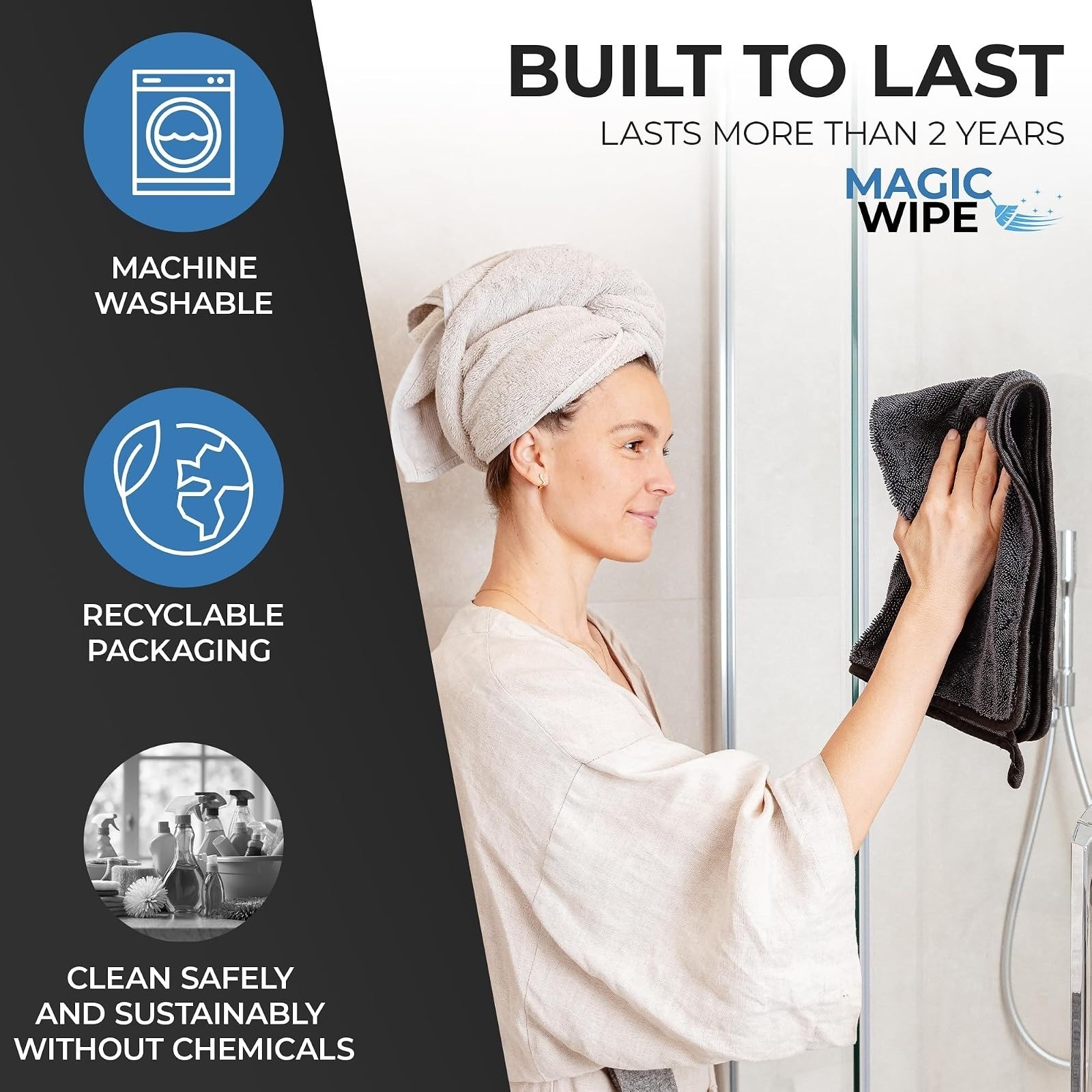 Magicwipe Bathroom Drying Cloth XL – Microfiber, Streak-Free, 2 Pack