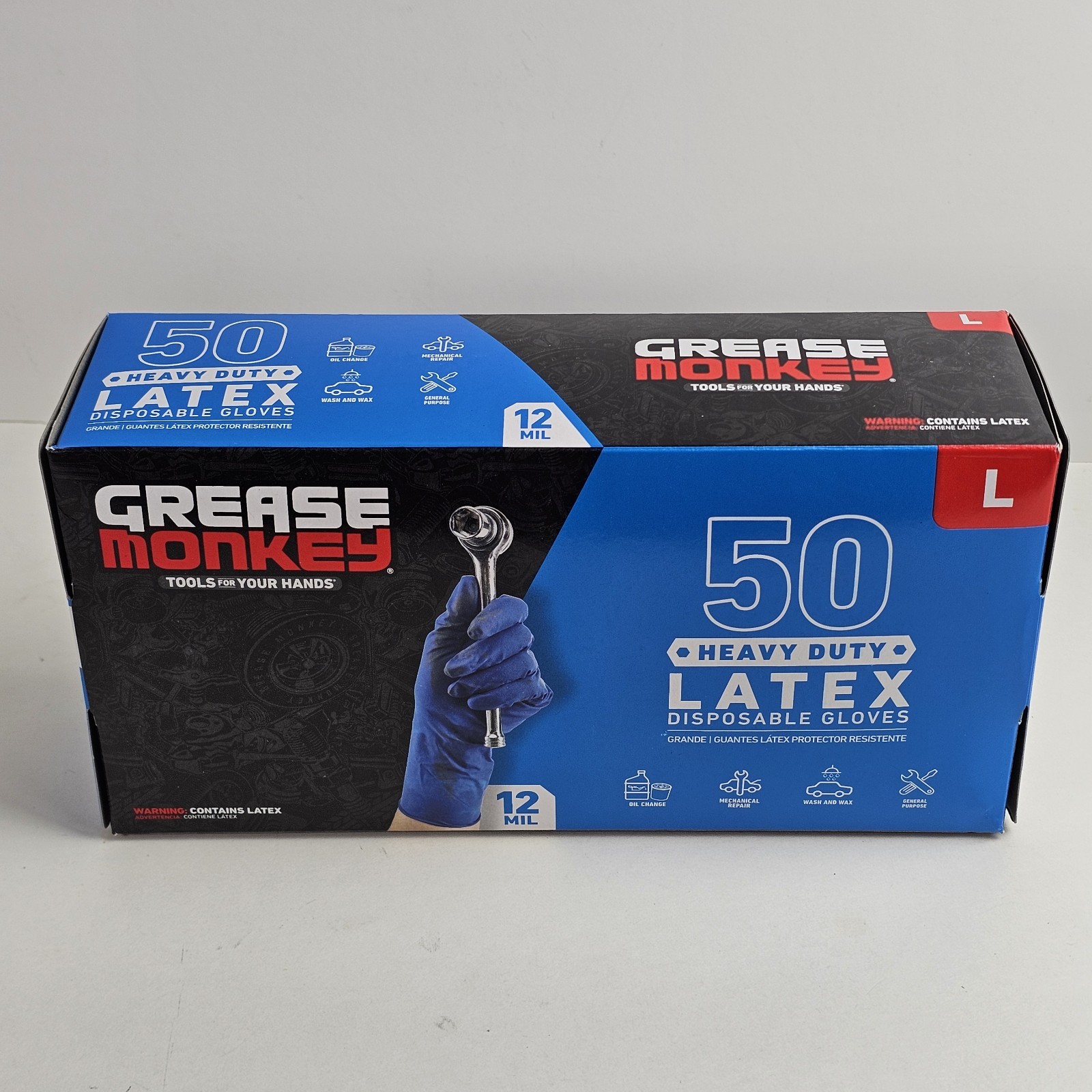 GREASE MONKEY LATEX DISPOSABLE Heavy-Duty GLOVES 50 COUNT SIZE LARGE 12 MIL New!
