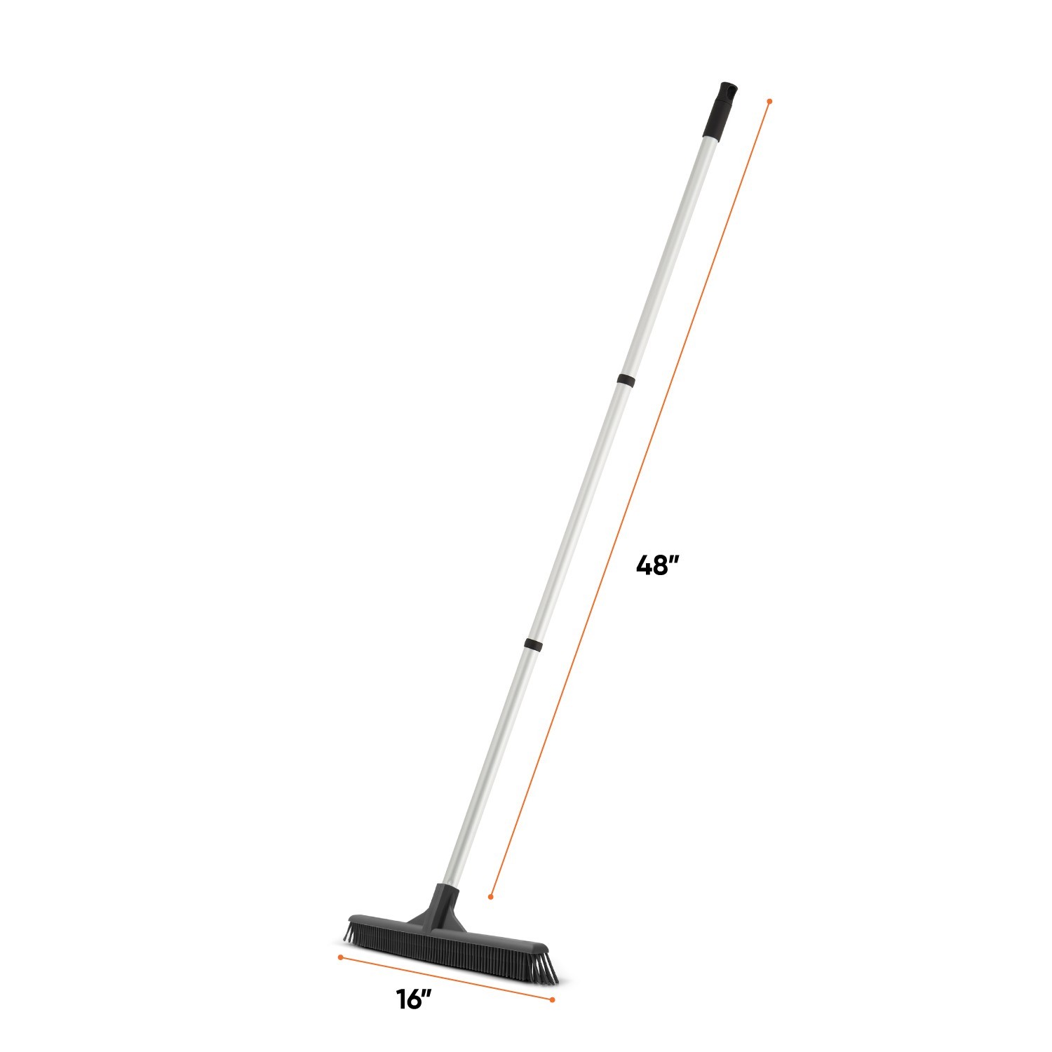 Slim Silicone Household Broom, Rubber Broom with 48″ 3-part Handle