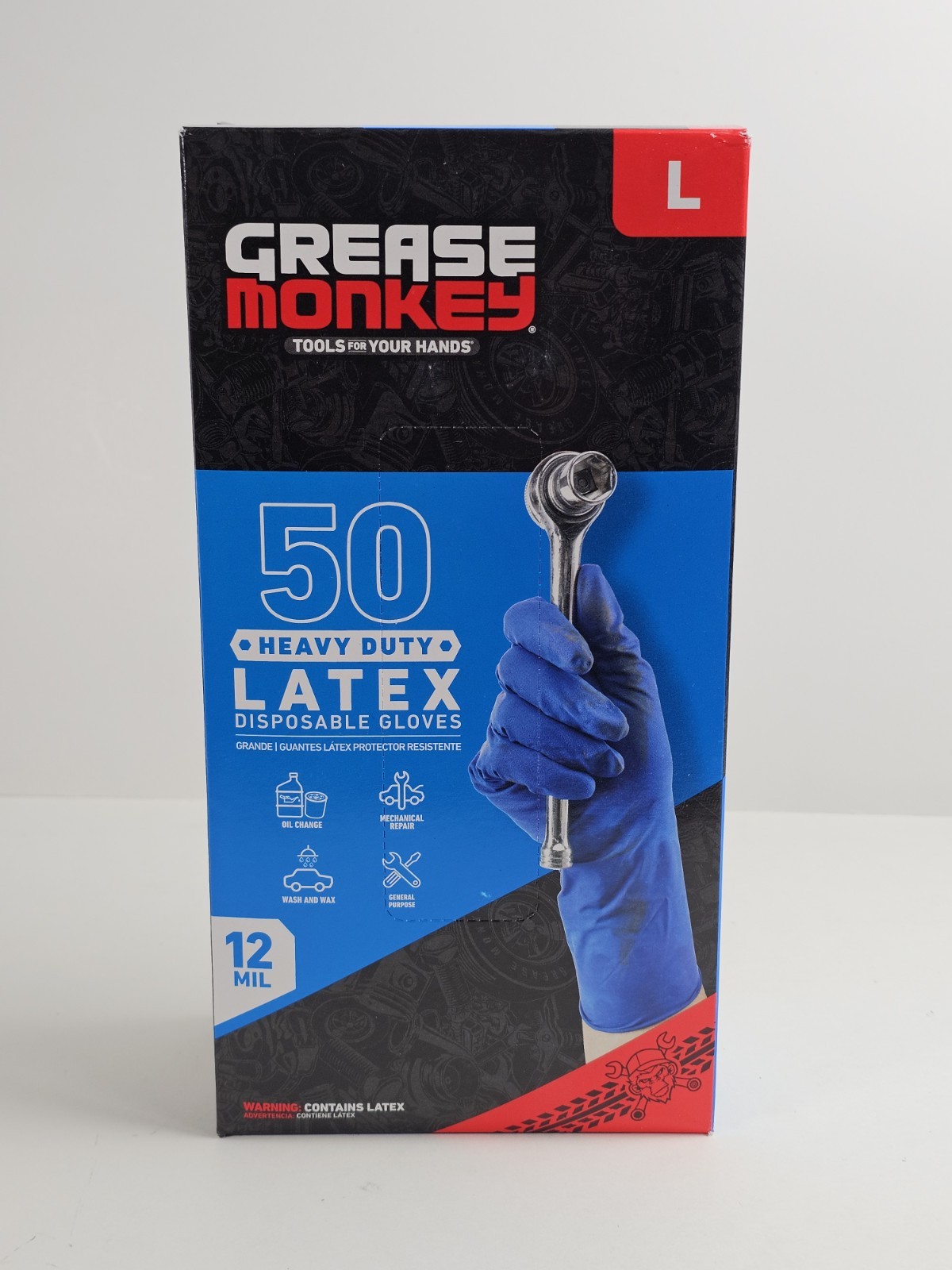 GREASE MONKEY LATEX DISPOSABLE Heavy-Duty GLOVES 50 COUNT SIZE LARGE 12 MIL New!