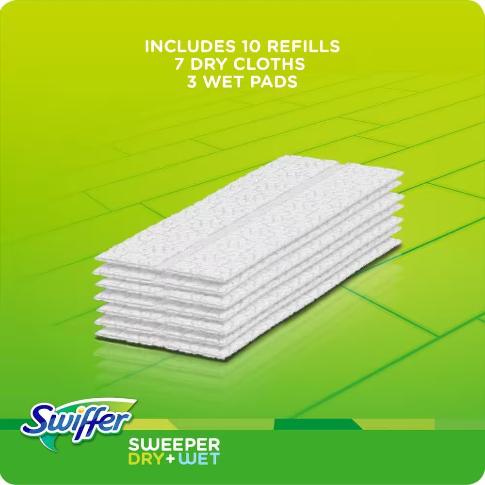Swiffer Sweeper 2-in-1, Dry and Wet, Floor Cleaner Includes 1 Mop + 10 Refills
