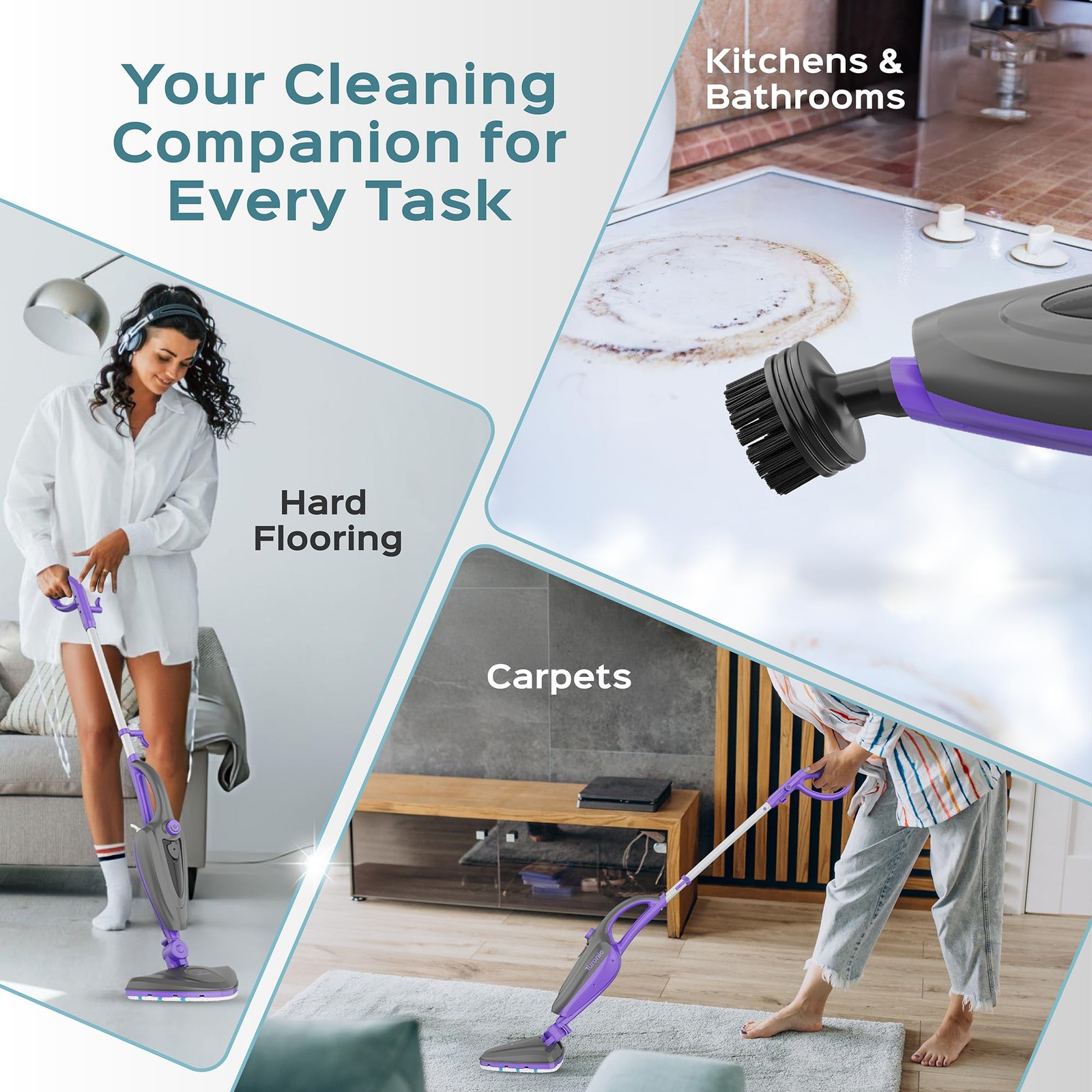 Turonic ST3 10-in-1 Steam Mop – 1500W, 110°C Floor Steamer, 15s Heat-up