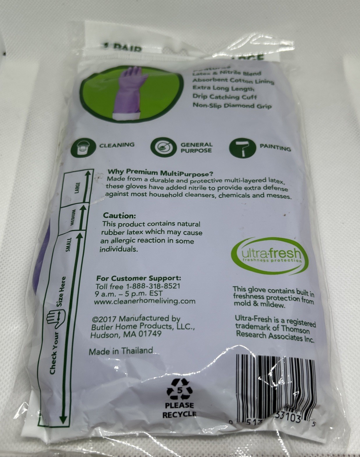 1-Pair Premium Multipurpose Latex Gloves Size Large