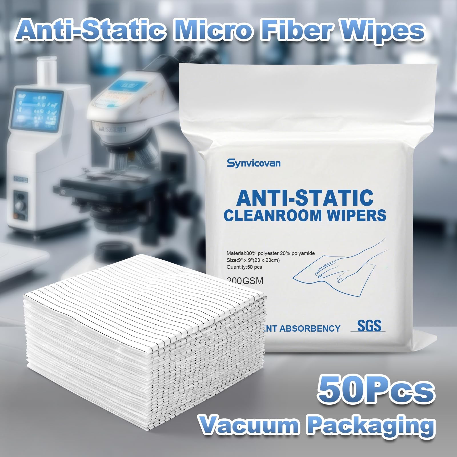 50 PCS AntiStatic Microfiber Wipes 9×9 Inch Class 100 Lint Free Cloths ESD