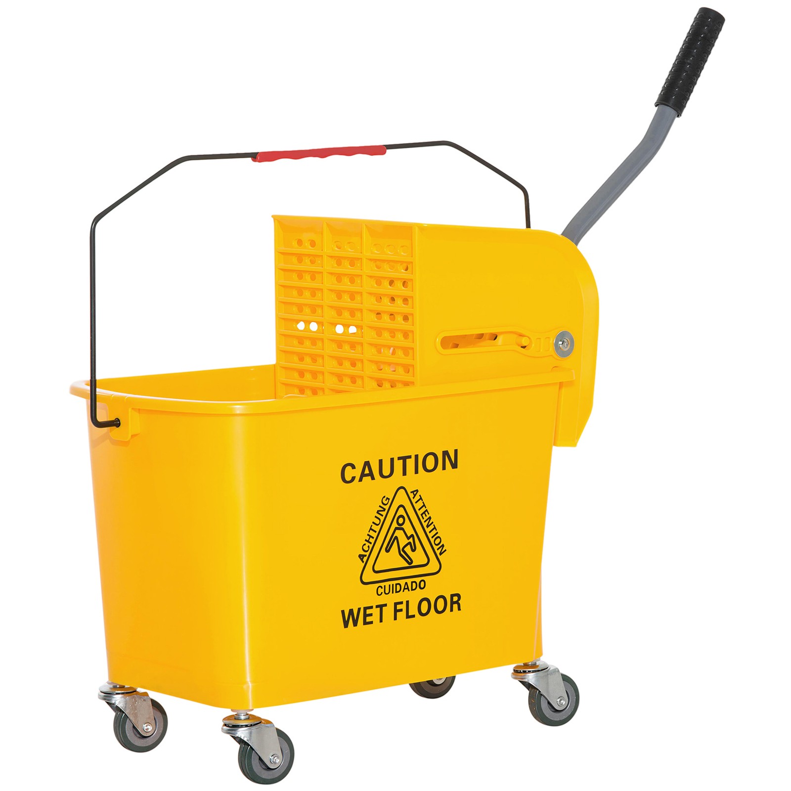 5 Gallon Mini Press Mop Bucket with Wringer 20L Rolling Cart Yellow