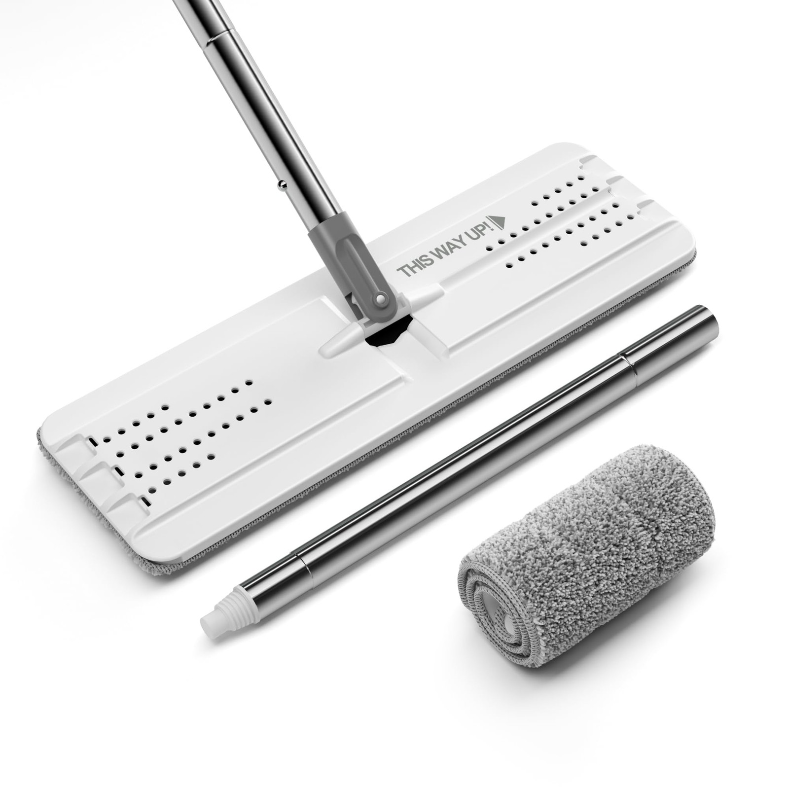 White Flat Mop Microfiber Floor Wall Cleaner 60 Inch Handle 15 Inch Head