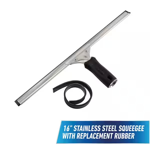 16 Inch Professional Window Squeegee Stainless Steel w Bonus Rubber Blade