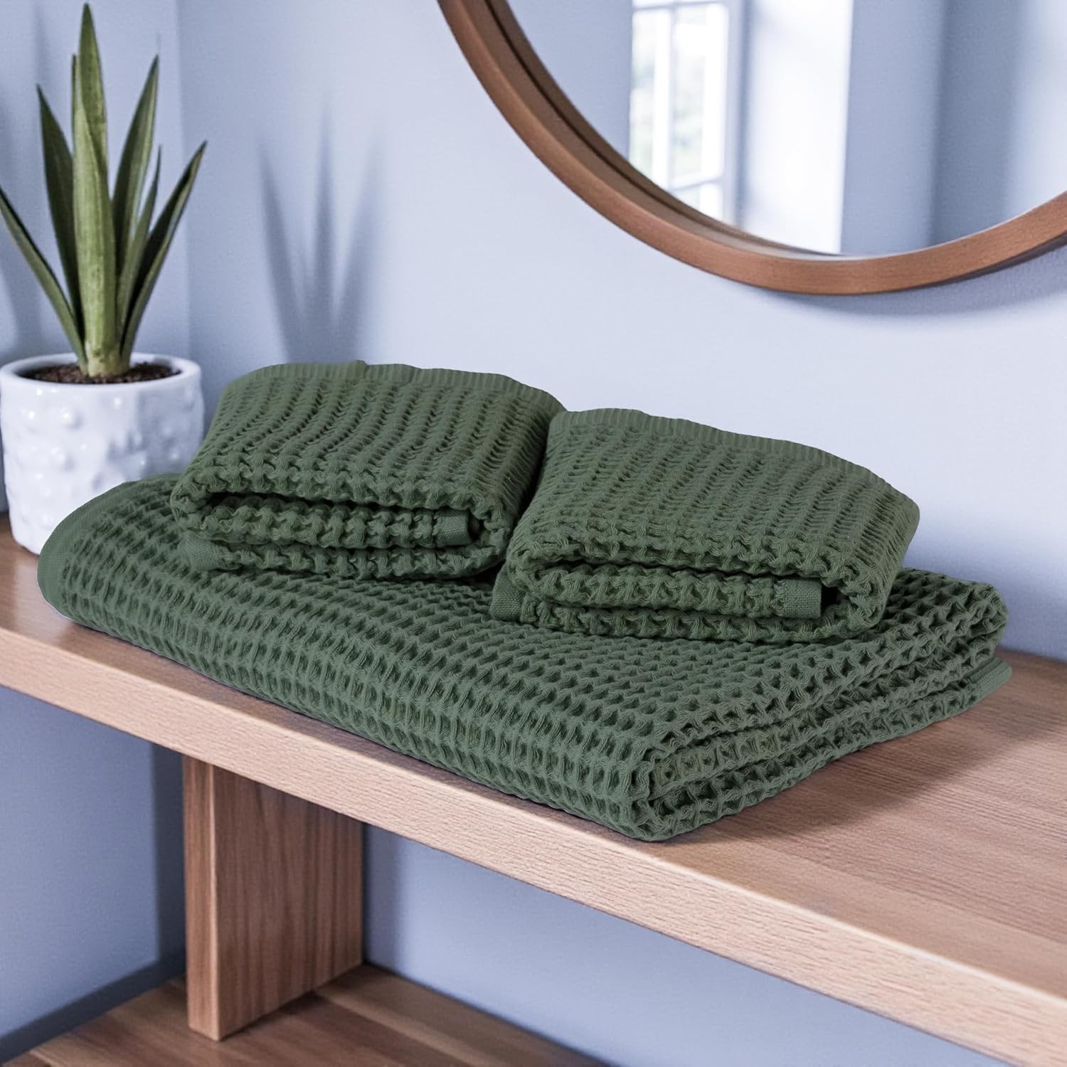 Organic Cotton Waffle Turkish Hand Towels for Bathroom & Kitchen, Large 20×30