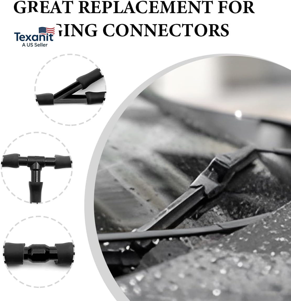 30 PCS Windshield Wiper Hose Connectors, 2-Way I Type 3-Way T/Y Type Windscreen