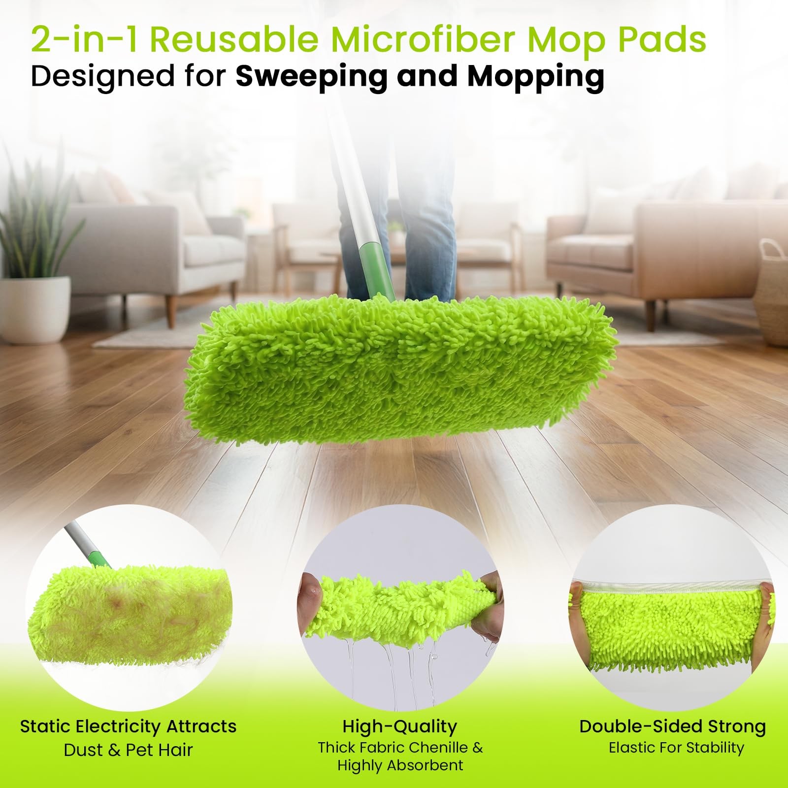 2-in-1 Reusable Microfiber Mop Pads with Swiffer Sweeper for Wet Mopping & Dr…