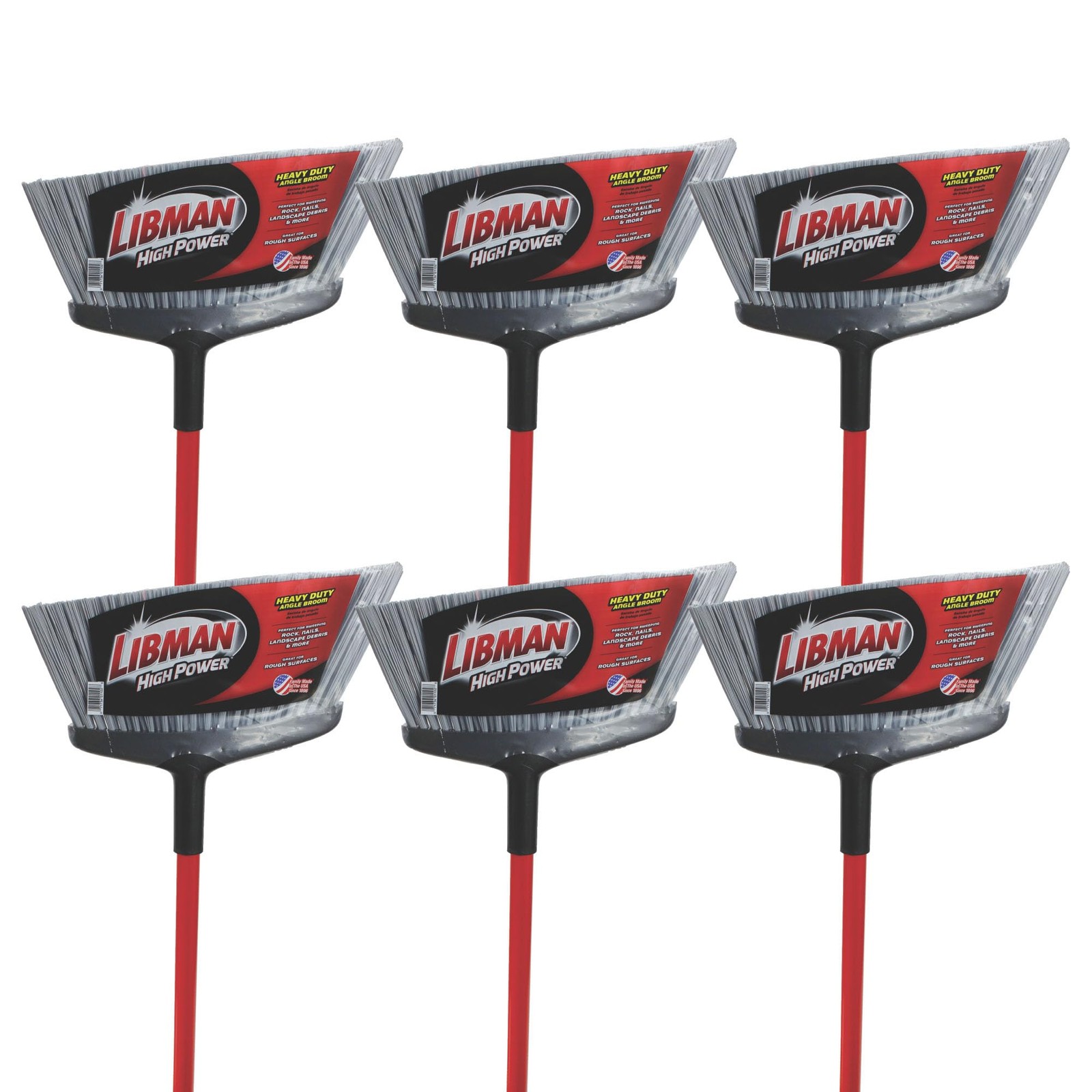 1102 Rough Surface Angle Broom, 15″ Wide, Steel Red Handle and Gray Bristles …