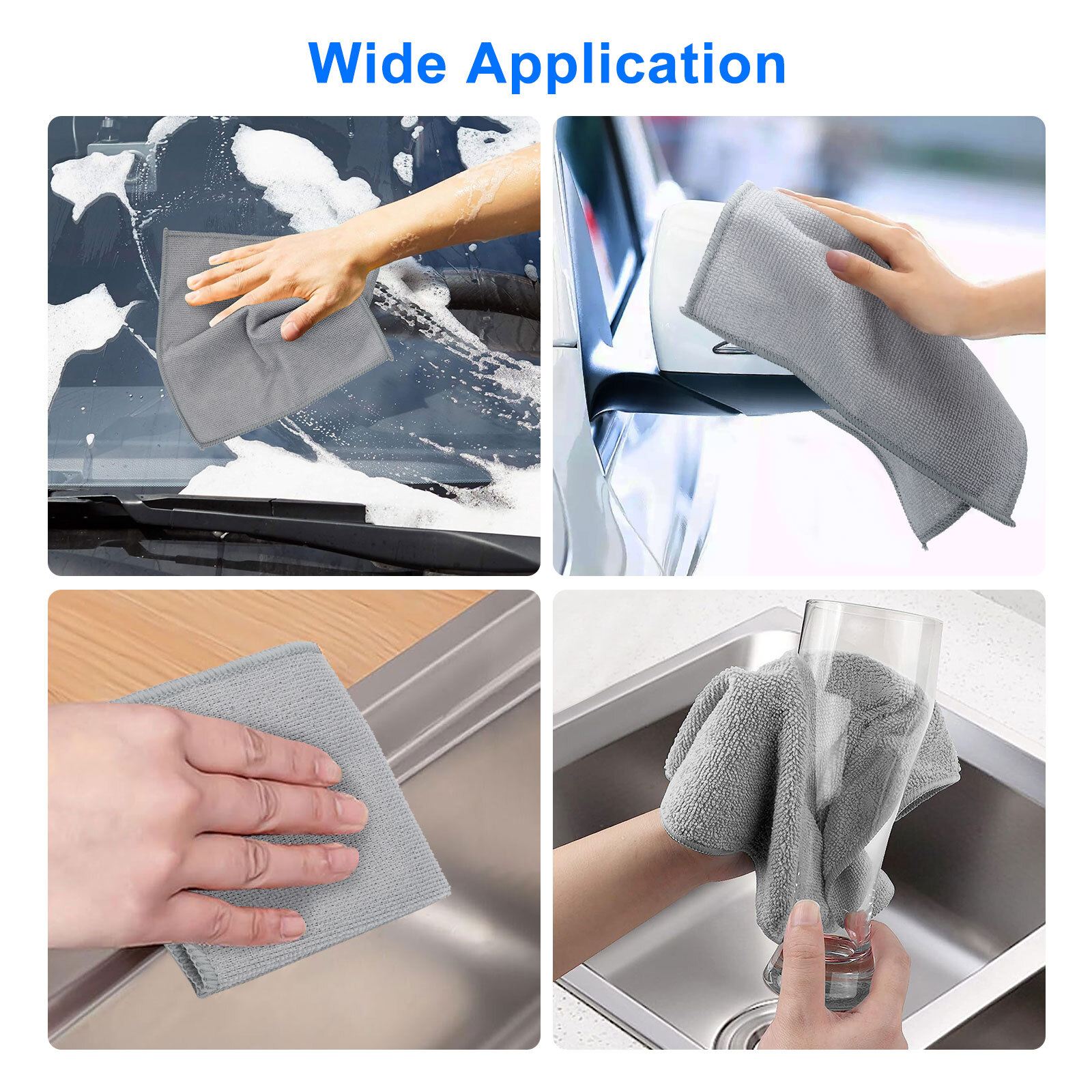 24Pcs Microfiber Cleaning Cloth 25cmx25cm Reusable Towels for Car Kitchen Glass