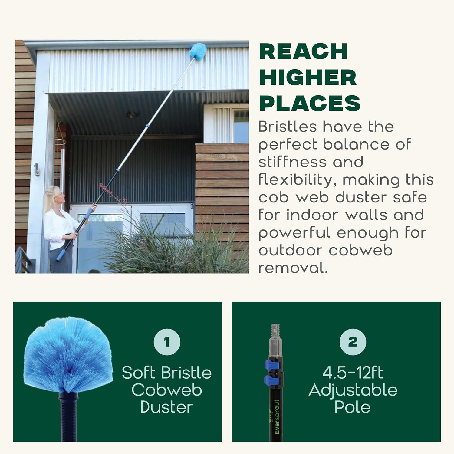 Telescoping Duster Extension Pole Cobweb Cleaner for Ceiling Walls Outdoors