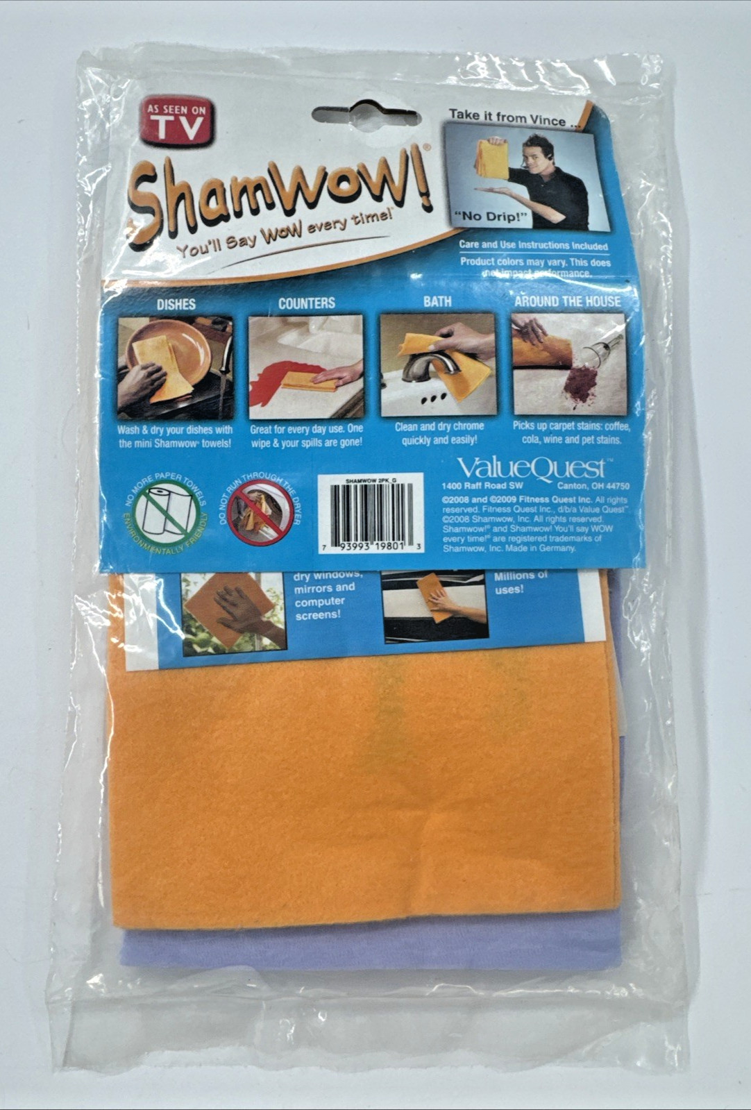 Shamwow Towels 15 inch 2 pack Super Absorbent Germany 2008 Seen TV NEW NOS